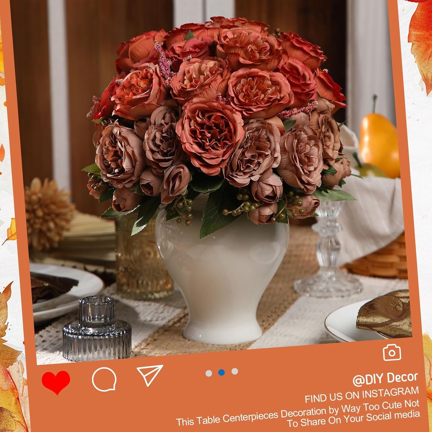 16 Bundles Artificial Peonies Flowers - Orange, Brown