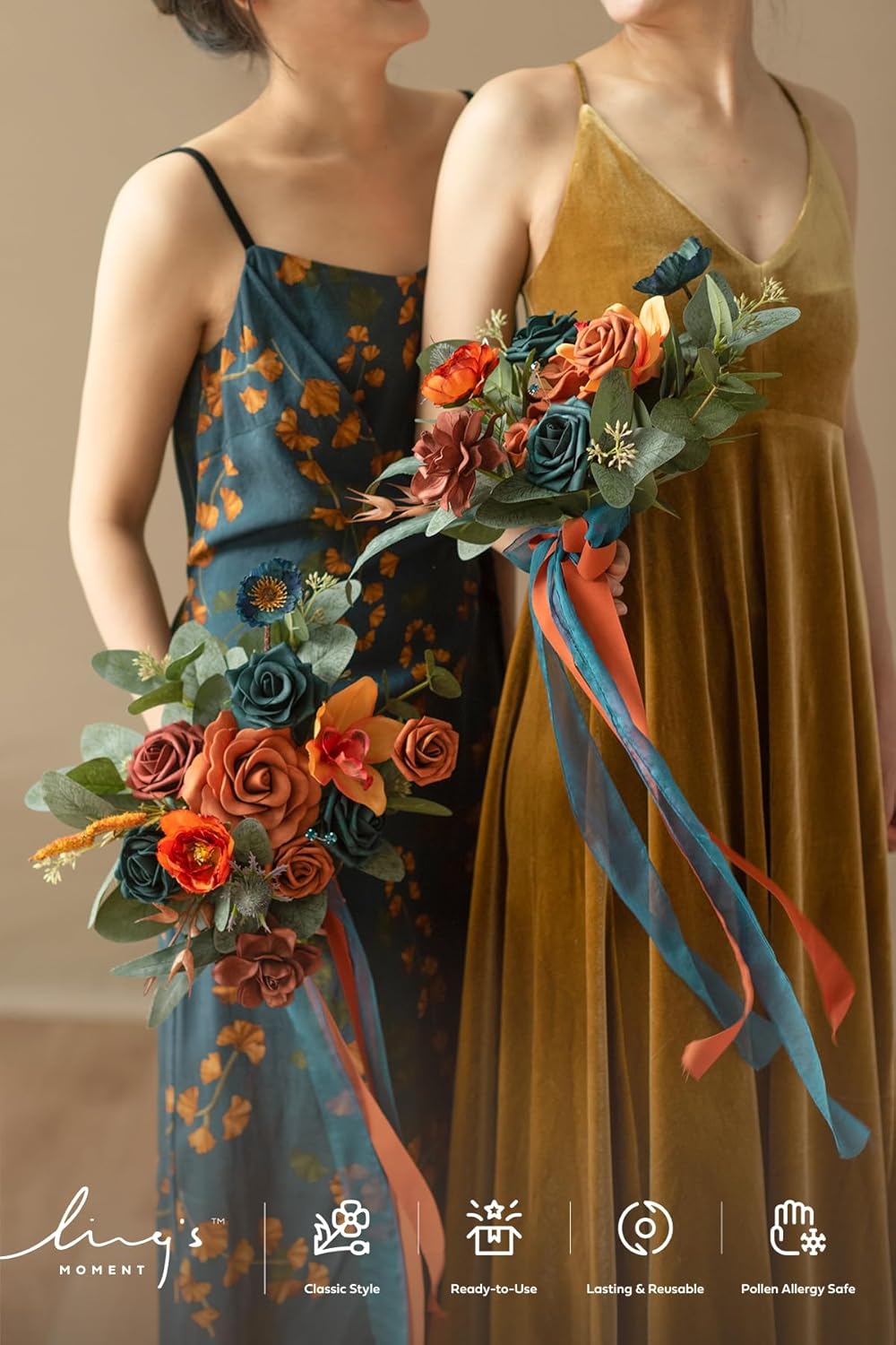 Artificial Flowers - Bridesmaid Bouquet (Orange &#x26; Dark Teal)