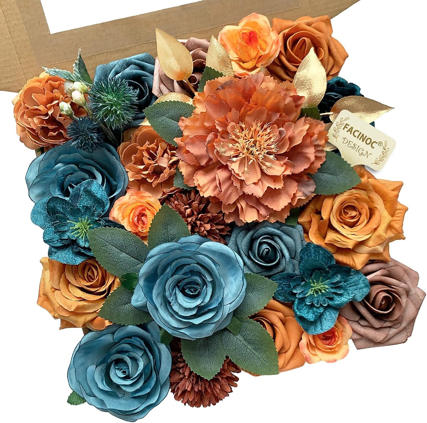 Artificial Flowers Bouquet Box Set (Orange, Teal)