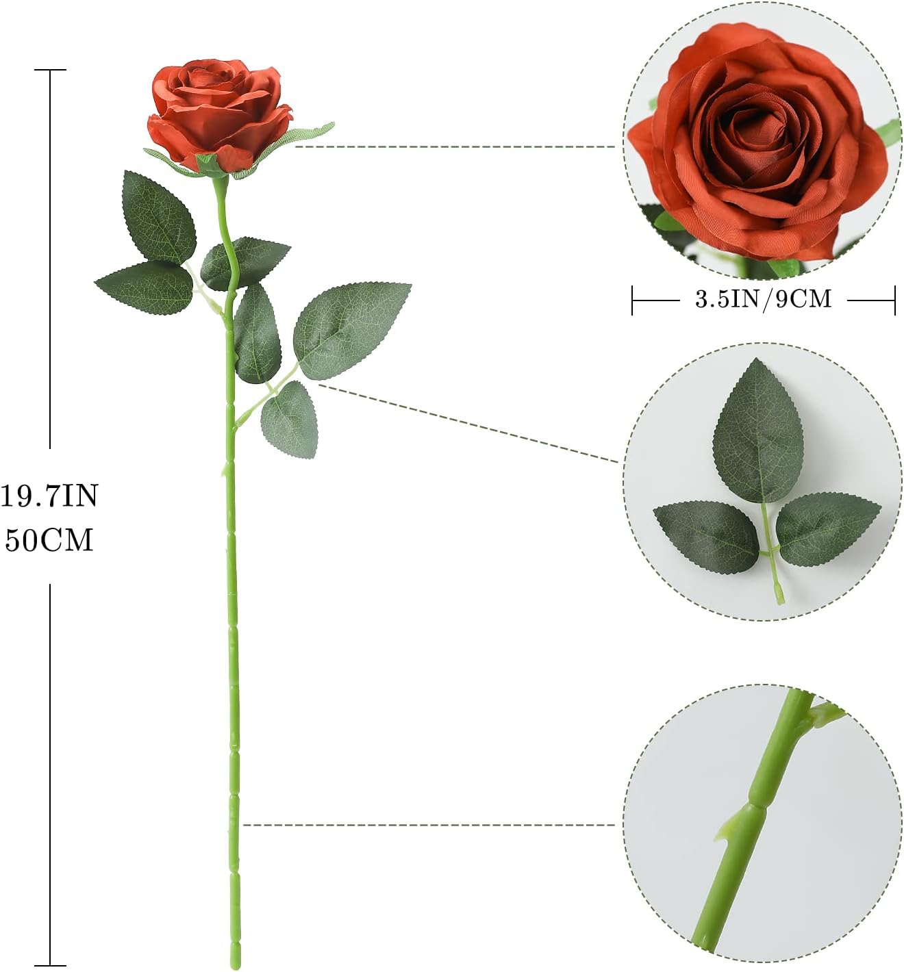 10 Pcs Artificial Burnt Orange Roses Flower