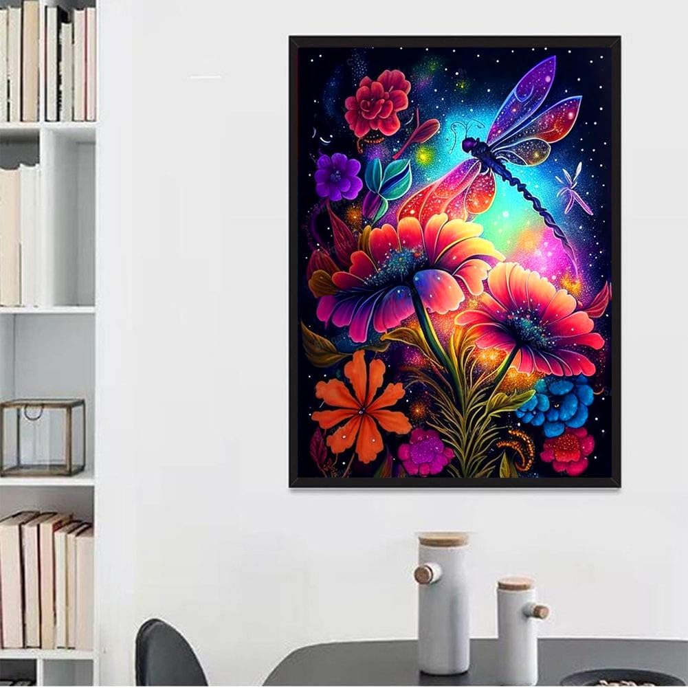Dragonfly Diamond Painting Kits DIY 5D Flowers Diamond Art Kits for Beginners Adults Full Drill Diamond Painting Kits for Home Wall Decoration Gift 12x16 inch.