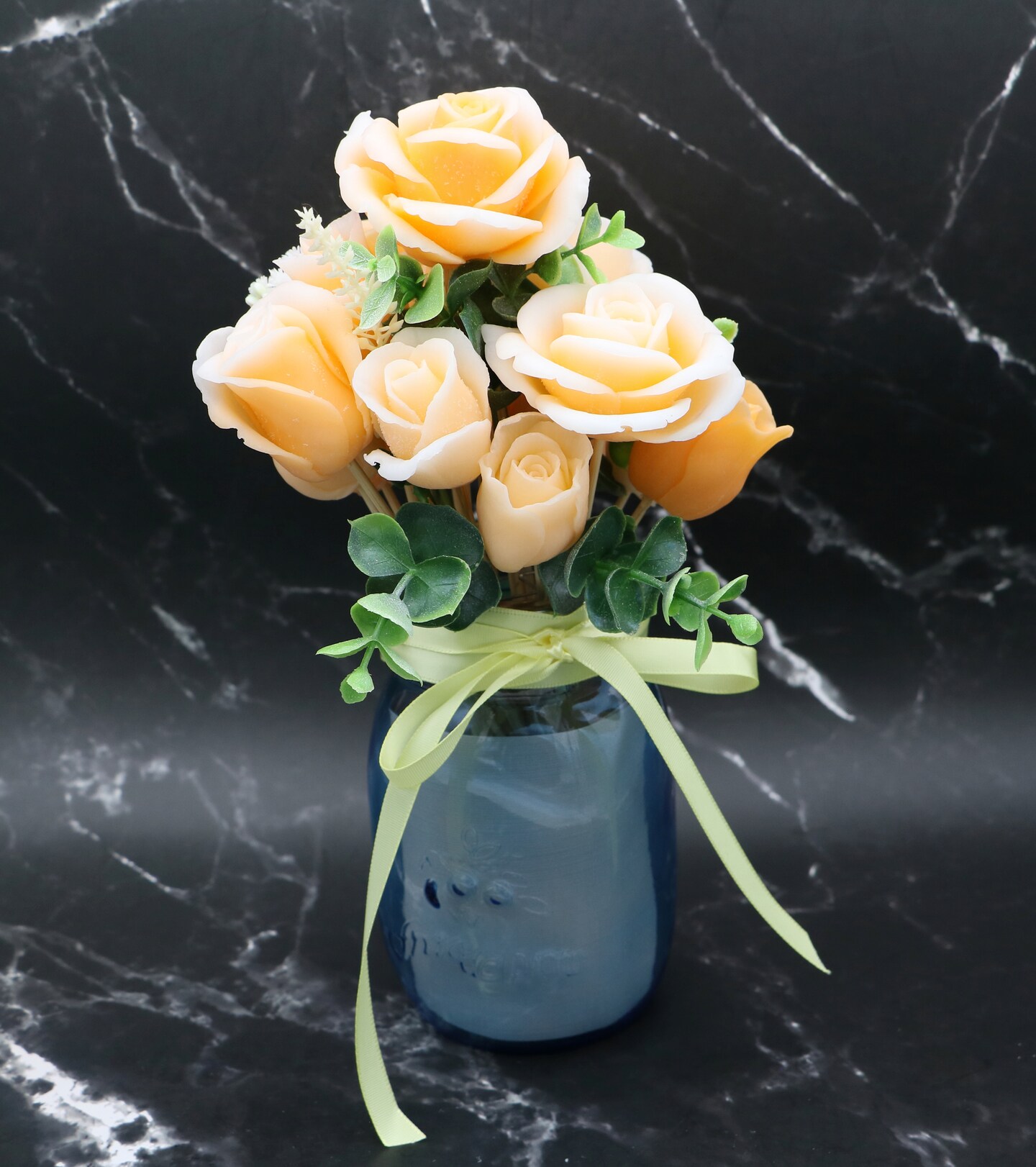 Ombre Rose Soaps Bouquet In Blue Mason Jar For Mother's Day, Birthday Soap Gift. Choose Soap Color, Scent. Detailed