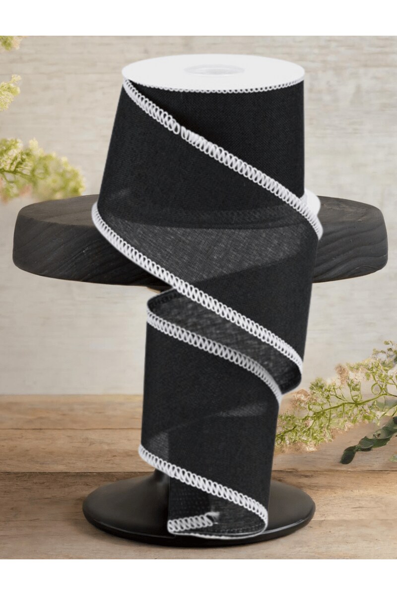 2.5&#x22; Cross Royal Stitch Ribbon: Black &#x26; White (10 Yards)