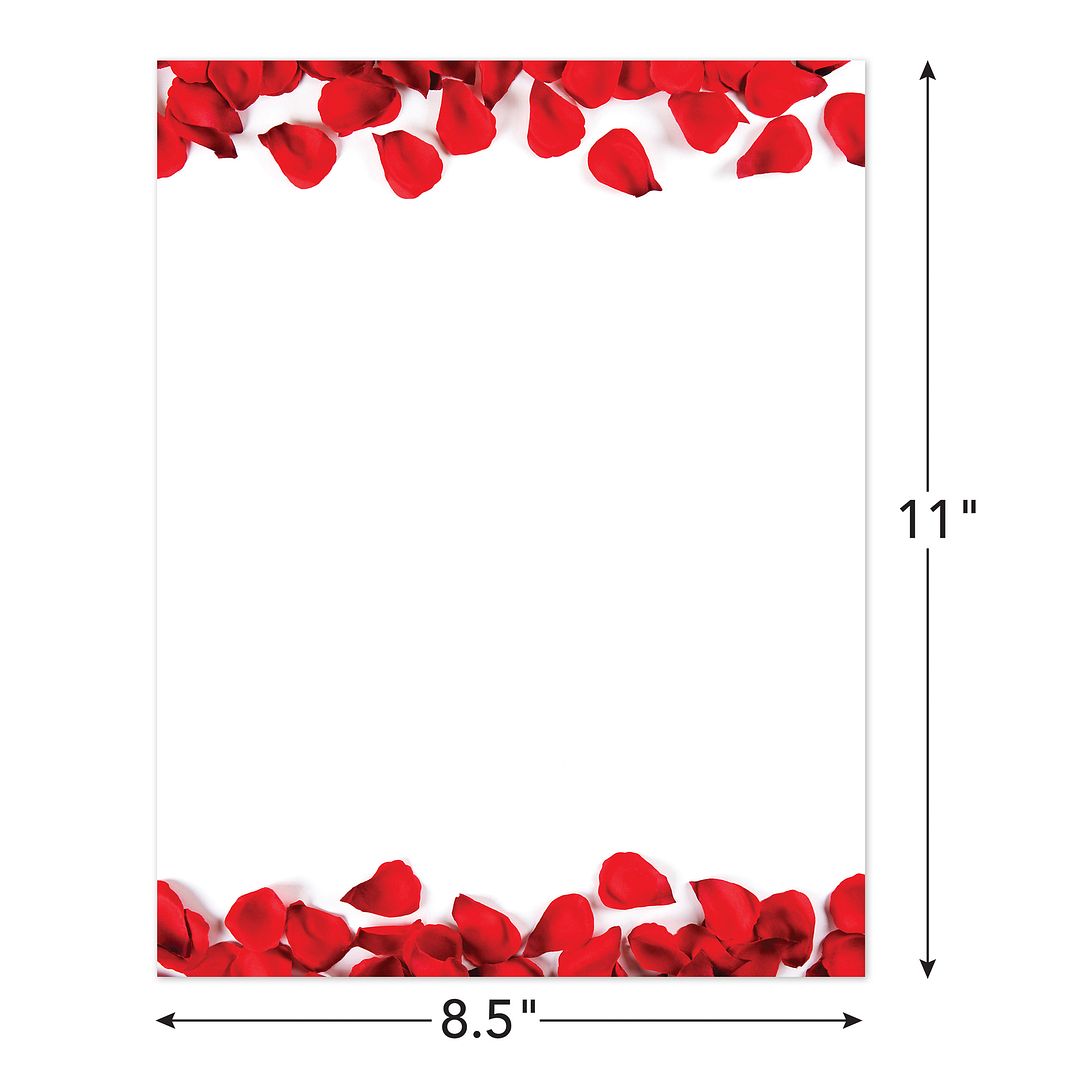 Great Papers! Red Rose Petal Elegance Letterhead, for Invitations, Announcements and Personal Messages, Printer Friendly 8.5”x11”, 50 Pack