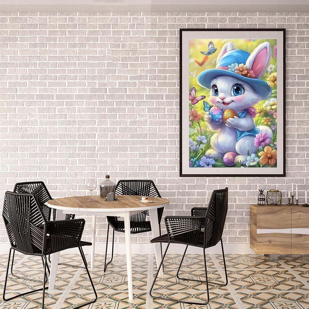 Easter Bunny Diamond Painting Kits,DIY Round Diamond Art Kits for Butterfly Cute Rabbit 5D Full Drill Diamond Dots Paint by Numbers Kit for Adults Home Wall Decor 12 X 16Inch