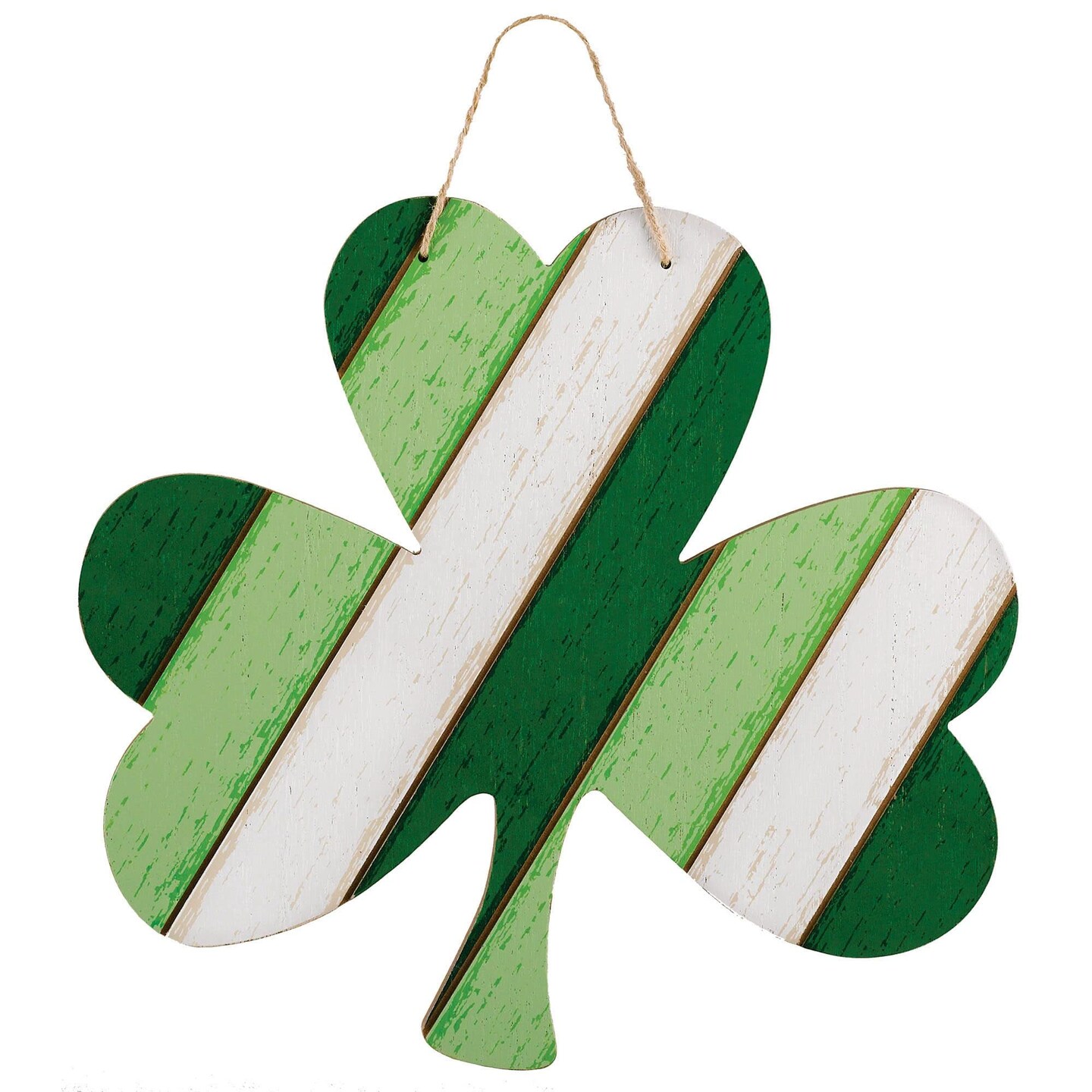 Vibrant Green Shamrock Hanging MDF Sign with Rope Hanger (13&#x22; x 14&#x22;) - 1 Pc. - Perfect for Irish-Themed Decor, Parties &#x26; Celebrations