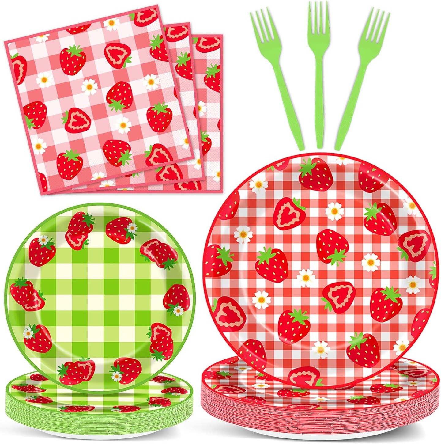 96-Piece Strawberry Party Tableware Set – Plates & Napkins for Birthday, Spring & Summer Parties (Serves 24)