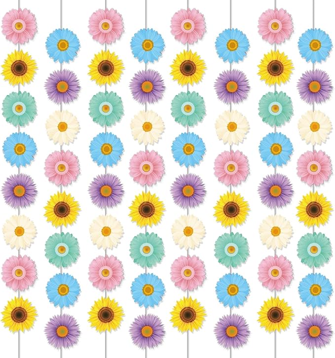 12 Packs Spring Sun Flowers Banners Sunflower Garland Kit Flower Hanging Swirl Spring Party Supplies Decorations Sunflower Paper Cutouts for Birthday Party Home Classroom Favor Supplies Decor