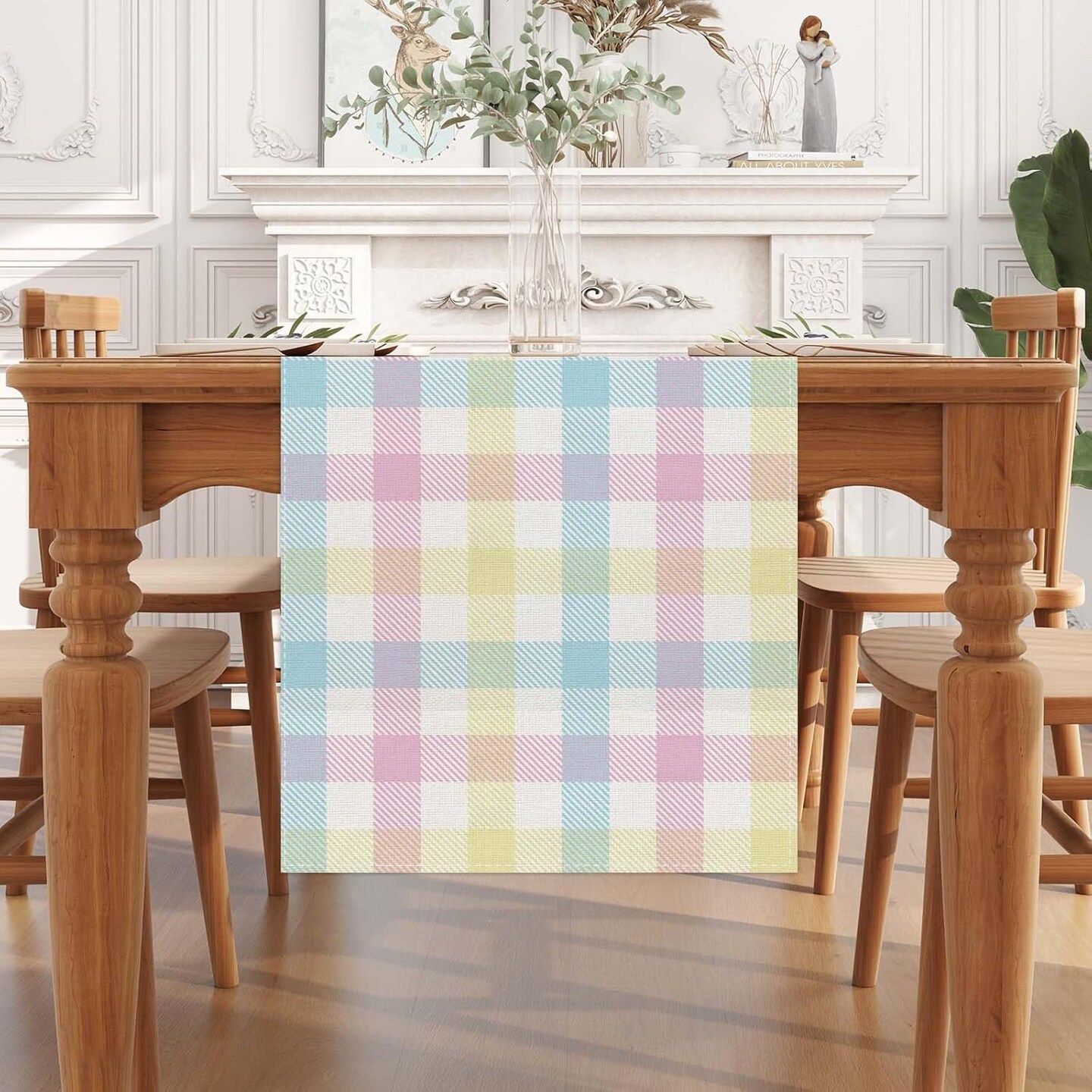 72" Linen Buffalo Check Plaid Table Runner – Farmhouse Spring & Summer Easter Decor for Home & Dining
