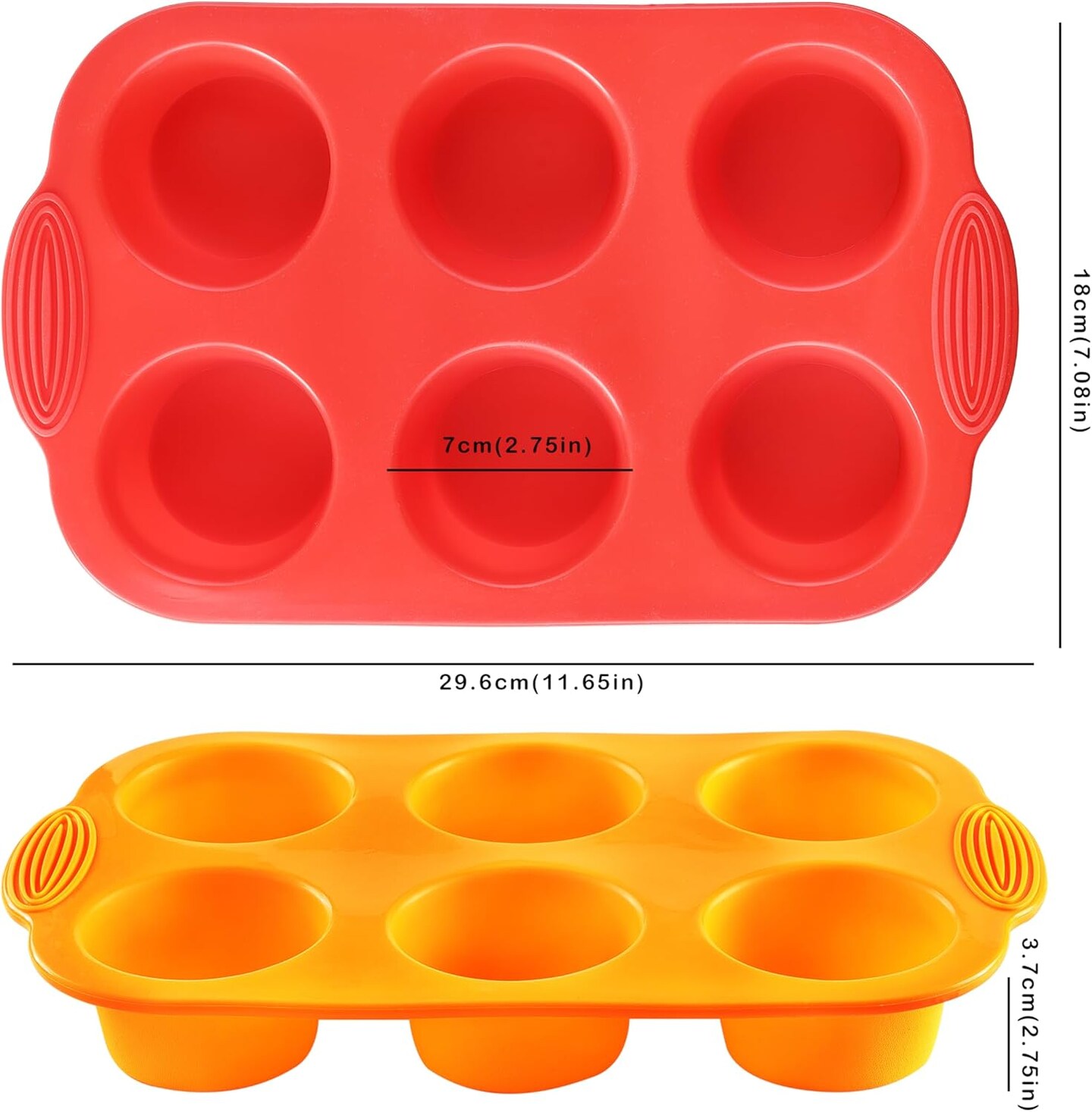 2PCS Silicone Muffin Cupcake Pan Molds, 6-Cavity Non Stick Silicone Muffin Pans for Baking Muffin