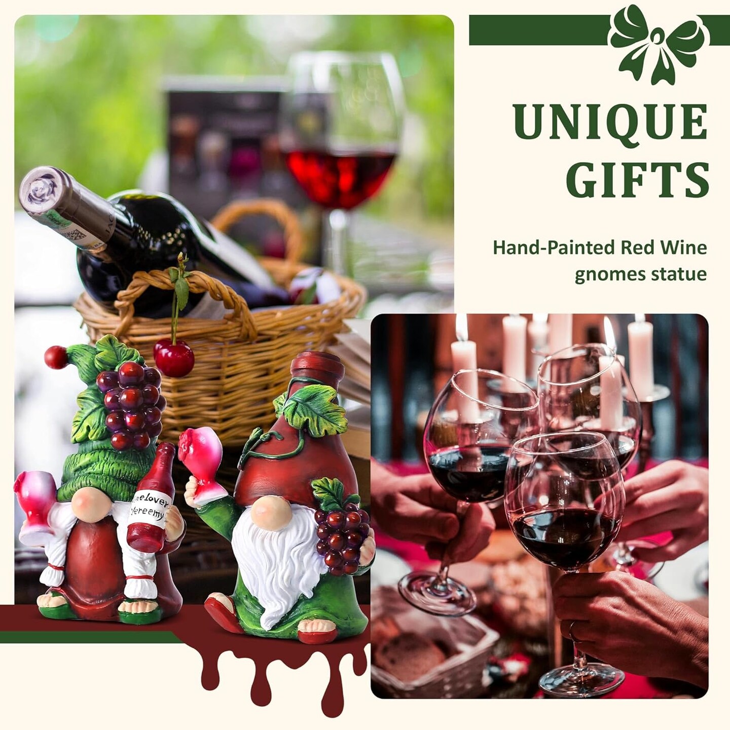 2PCS Wine Gnomes Figurines Home Party Wine Bar Decor Gnome Gifts for Women Collectible Statue for Dining Tables Tiered Pallets Wine Cabinet Living Room
