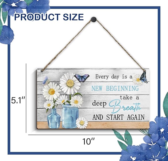 Inspirational Wood Sign(10.2" x 5.2"), Spring Decorations for Home, Hanging Decoration with Motivational Sayings, Colorful Daisy Hanging Sign for Home Decor Office Kitchen Housewarming Gift