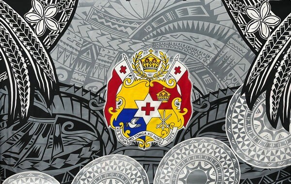 Kingdom of Tonga Seal Plumeria Tattoo Design Polyester Sarong 72" L x 45" W