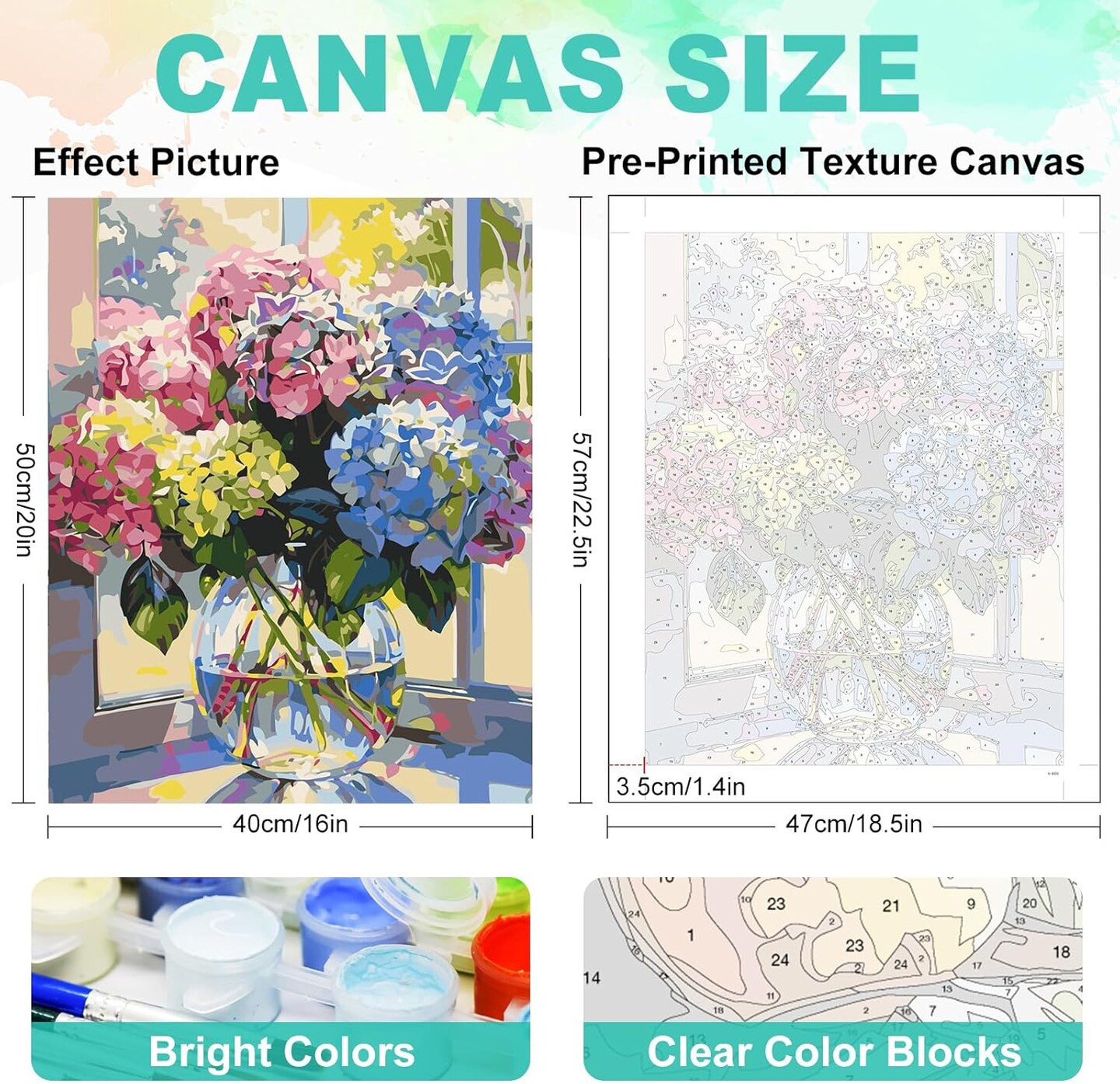 Paint by Numbers Kit for Adults – Hydrangea in Glass Vase | 16x20" DIY Acrylic Painting on Canvas for Beginners & Adults | Relaxing Floral Paint-by-Number Art Set for Home Decor & Gifting