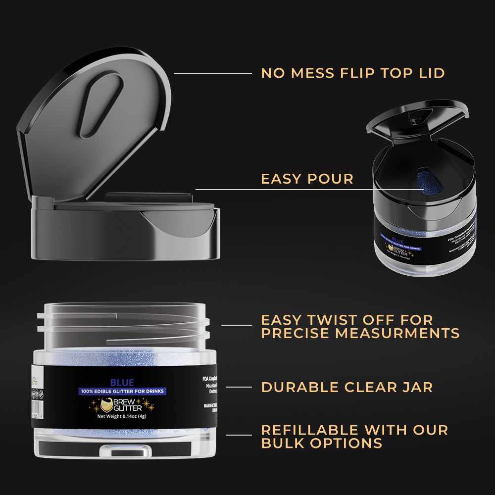 Brew Glitter - Blue Edible Drink Glitter (4g, x1 Flip-Cap Jar) for Beer, Cocktails and Beverages