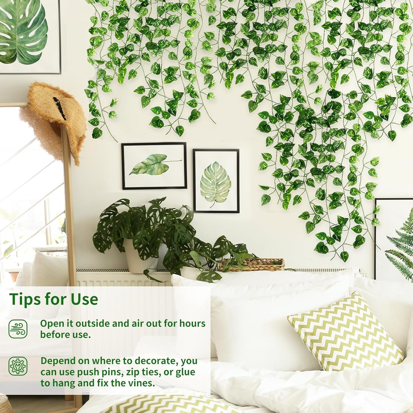 24 Pack 173ft Artificial Ivy Greenery Garland, Fake Vines Hanging Plants Backdrop for Room Bedroom Wall Decor, Green Leaves for Jungle Theme Party Wedding Decoration
