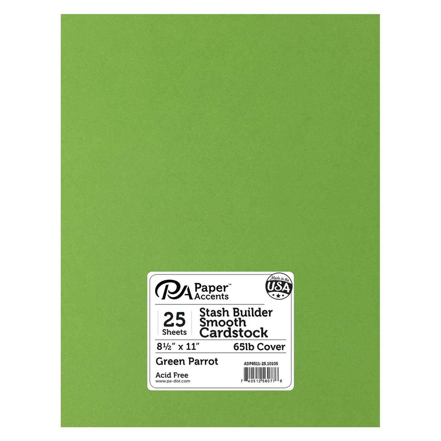 PA Paper Accents Stash Builder Cardstock 8.5" x 11" Green Parrot, 65lb colored cardstock paper for card making, scrapbooking, printing, quilling and crafts, 25 piece pack