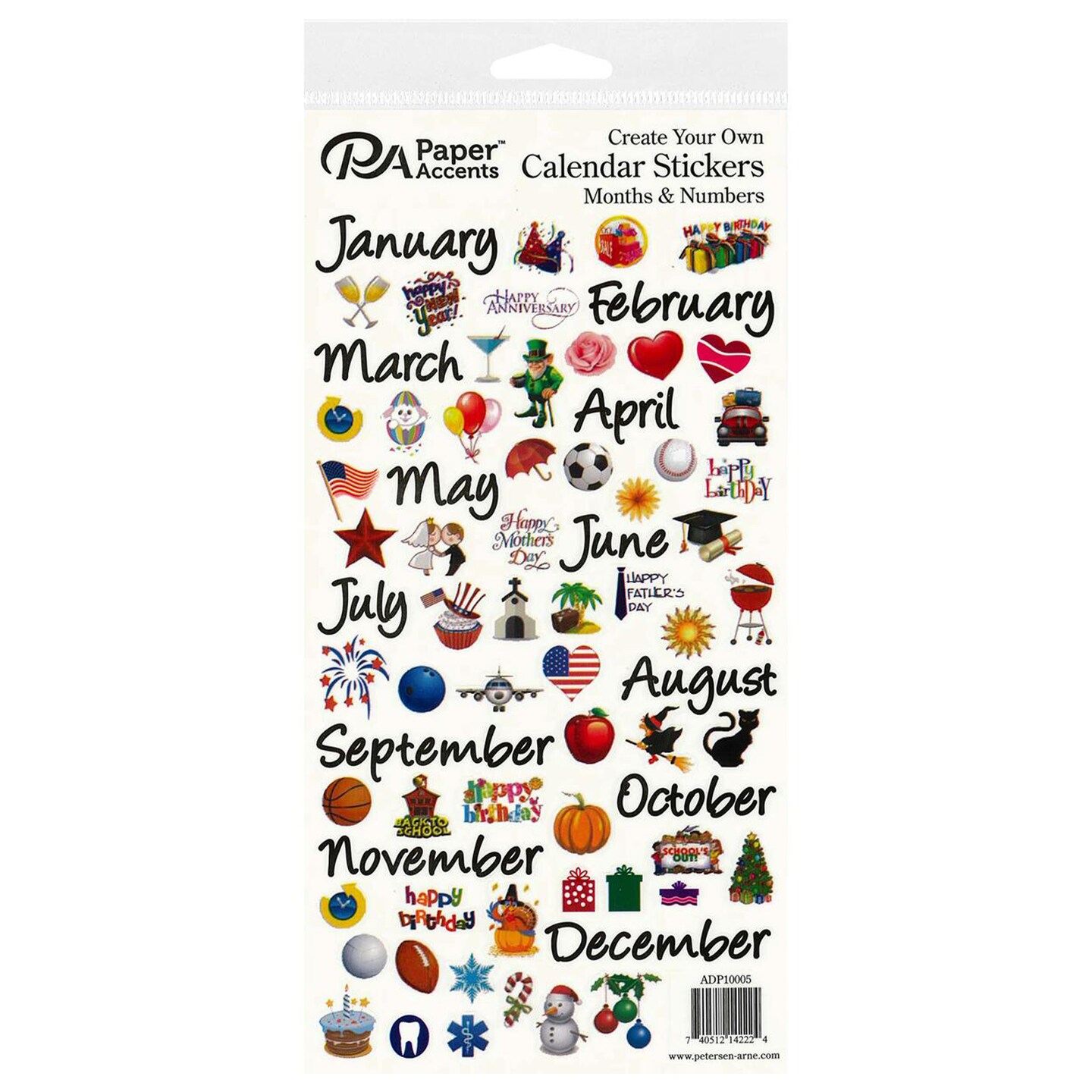 Paper Accents Calendar Sticker Month & Number, Medium, Color, Planner Essentials monthly planner stickers, calendar stickers include months, Numbers and holiday celebrations in color.