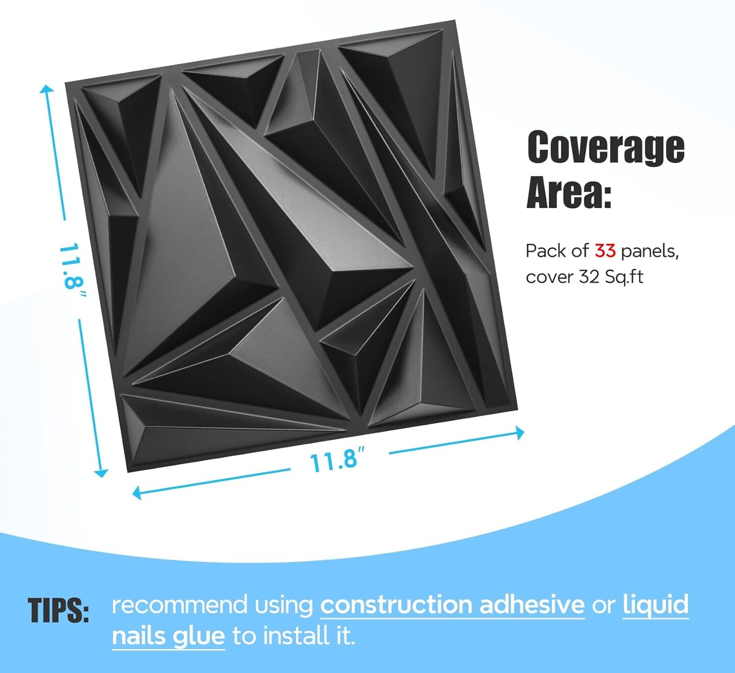 33 Pack 3D Wall Panels for Interior Wall Decor, Black Diamond Design Accent Wall Decor, 12&#x27;&#x27;x12&#x27;&#x27; Modern Wall Panels for Gaming Room Bedroom TV Background