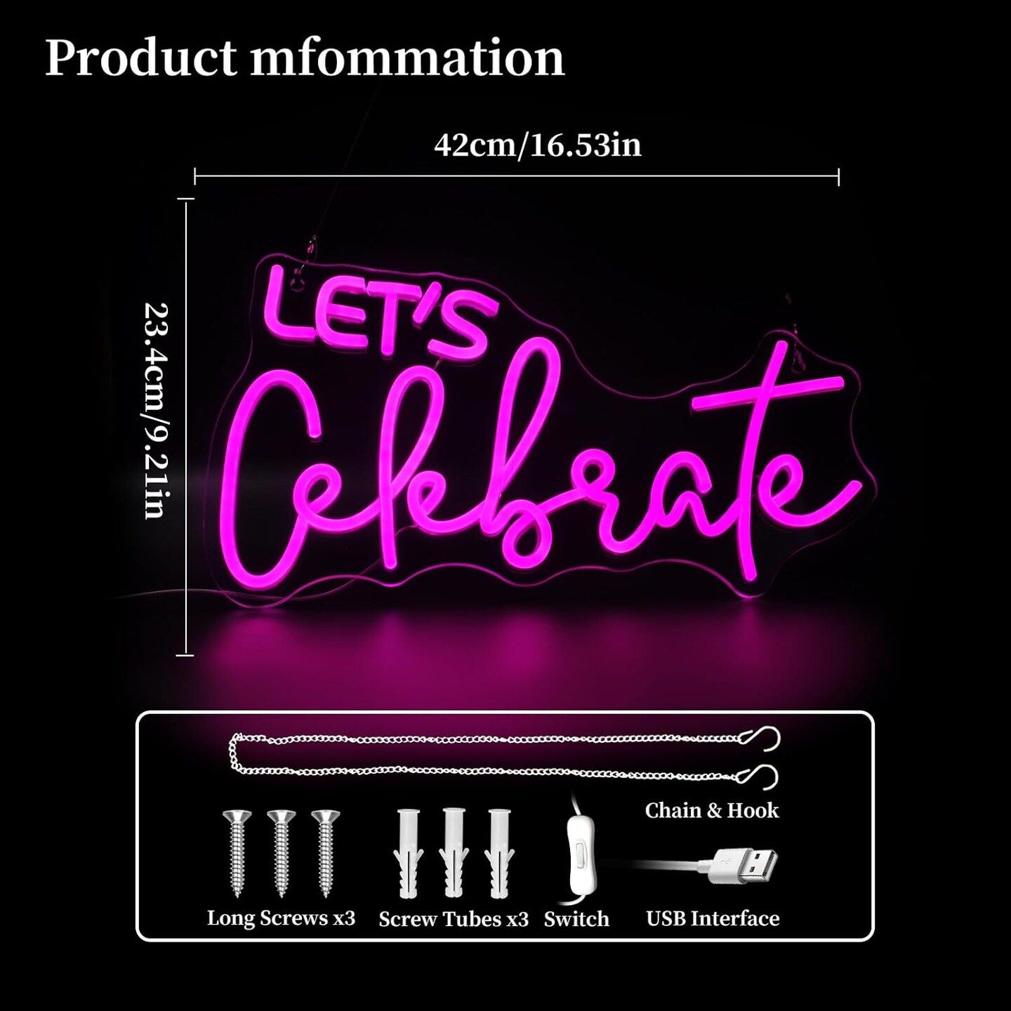 Let&#x27;s Celebrate Neon Sign Led Neon Lights Neon Signs for Wall Decor Light Up Sign for Birthday Party Club Gift
