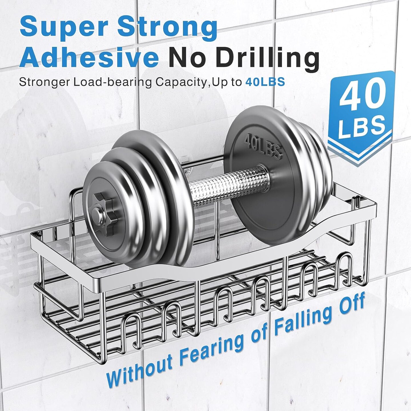 Shower Caddy 5 Pack,Adhesive Shower Organizer for Bathroom Storage&#x26;Home Decor&#x26;Kitchen,No Drilling,Large Capacity,Rustproof Stainless Steel Bathroom Organizer,Shower Shelves for Inside Shower-Larger