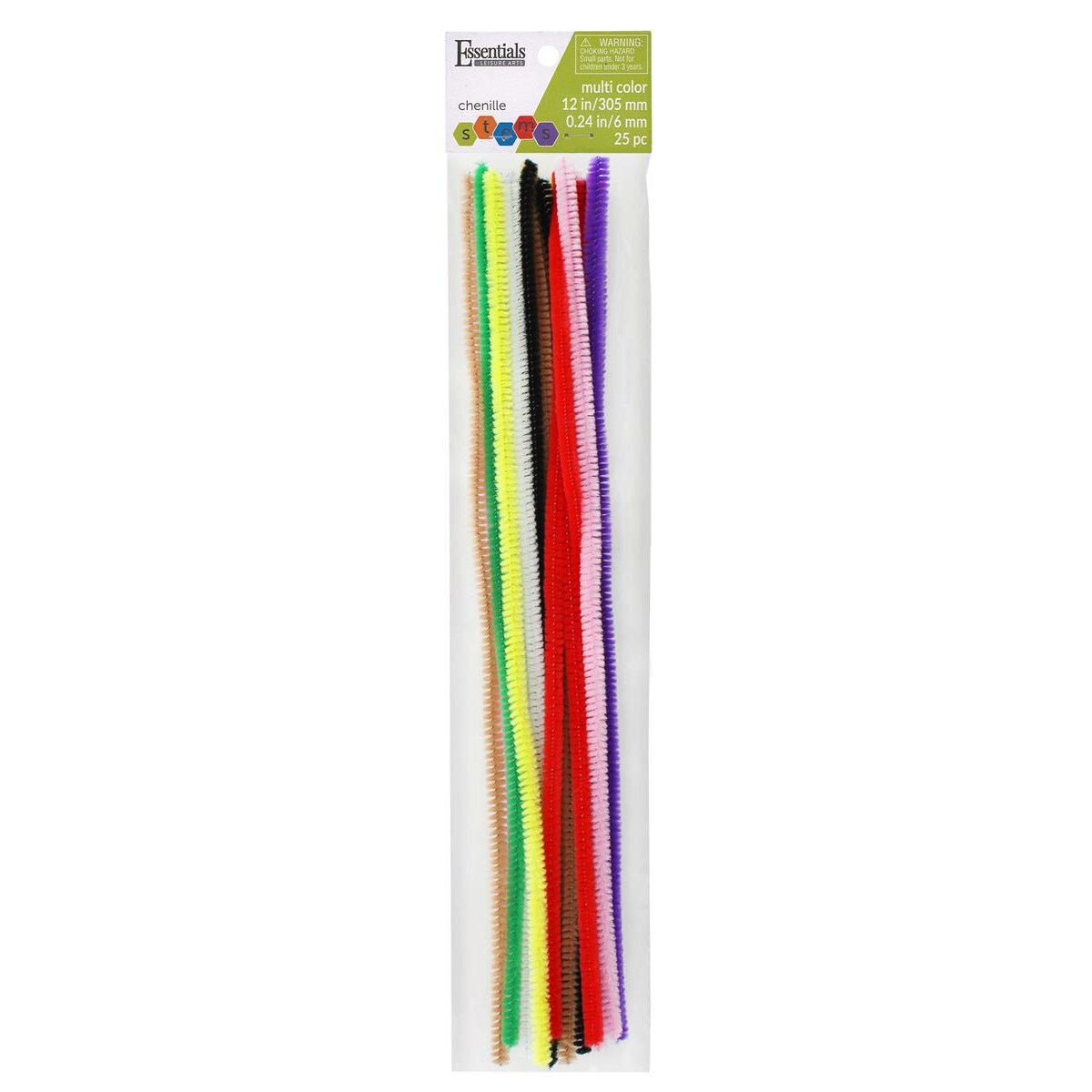 Essentials By Leisure Arts Chenille Stems Multi, 12 Inch 6mm, Bendable Craft Pipe Cleaners for DIY Projects, Dolls, Animals, Ornaments, and Decorations, 25 Pack