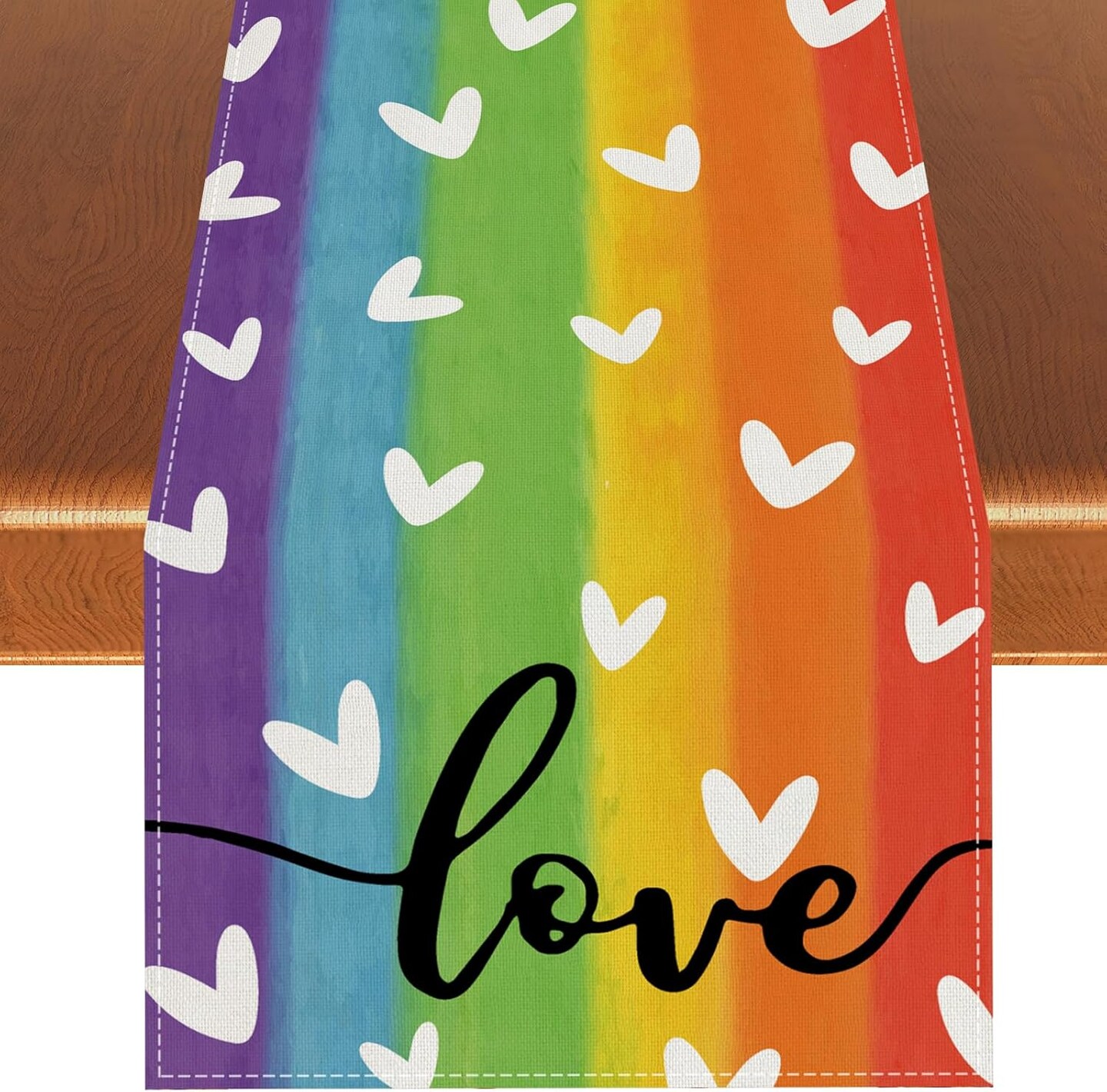 Pride Table Runner Rainbow Tablecloth Pride Day Rainbow Stripe LGBT Love is Love Decorations and Supplies for Home Kitchen Table-13×72''