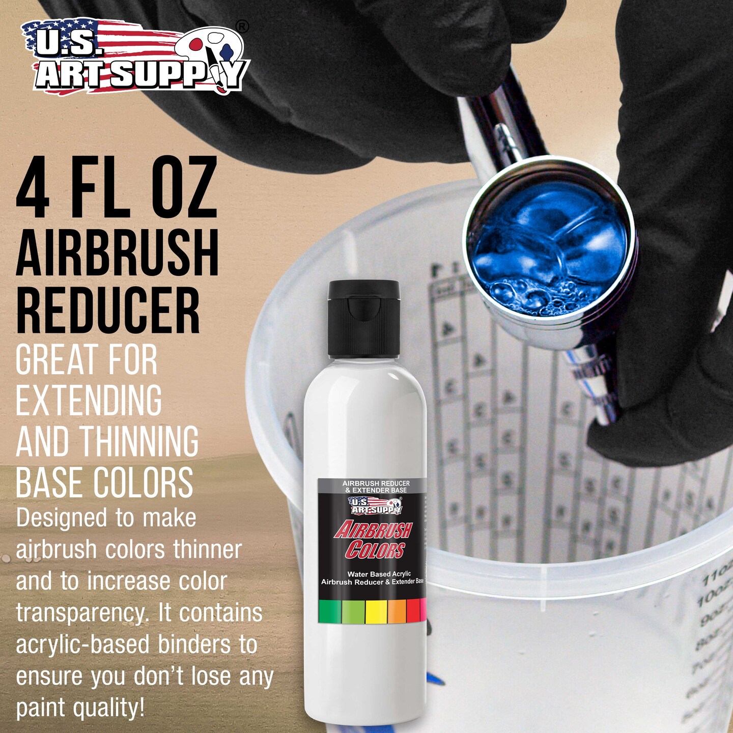 U.S. Art Supply 4-Ounce Airbrush Thinner Reducer and Extender Base for Acrylic Paints - Airbrush Paint Thinner, Reduces Viscosity, Improves Flow, Thins Acrylic Pouring Paint