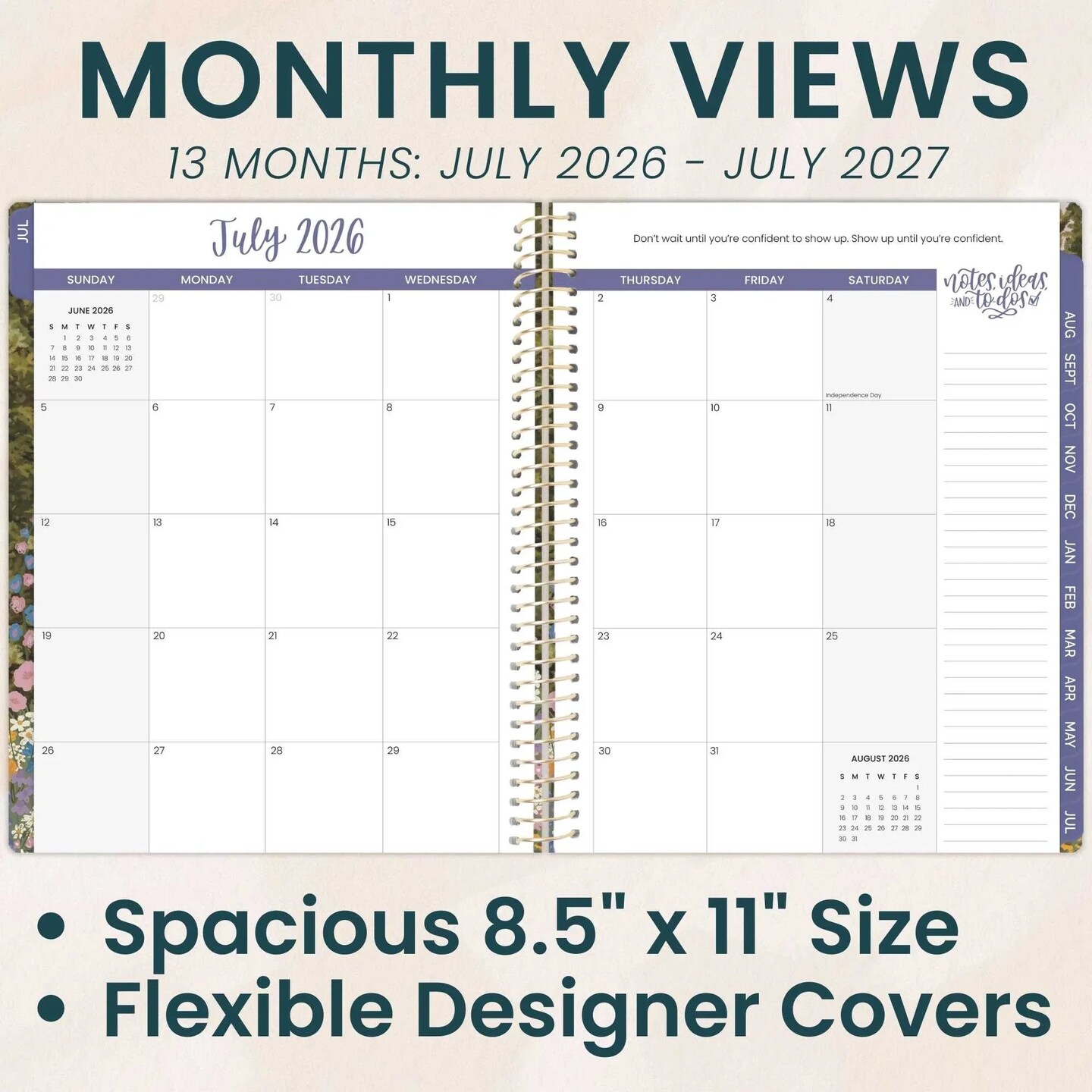 bloom daily planners 2026-2027 Academic Planner, 13 Month Soft Cover Monthly & Weekly, 8.5" x 11", Stickers Included, Wildflower Mountainside