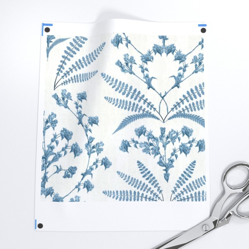 Cottage Core Traditional Classic Blue Vine Flowers Floral Ogee Garland Custom Printed Fabric by Spoonflower Various Fabrics by the Yard or Fat Quarter