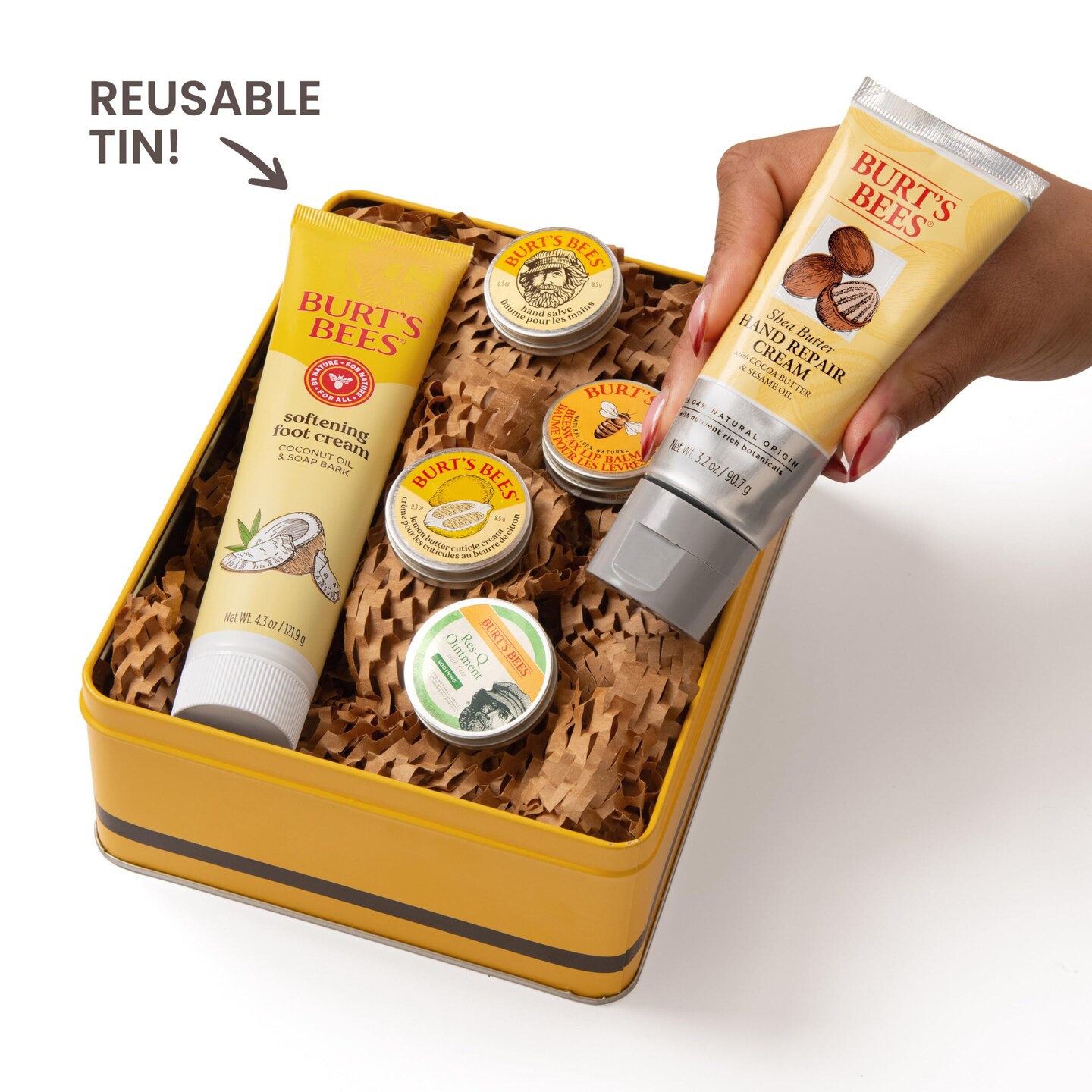 Burt's Bees Gifts Ideas - Classics Set, 6 Products in Giftable Tin – Cuticle Cream, Hand Salve, Lip Balm, Res-Q Ointment, Hand Repair and Foot Cream