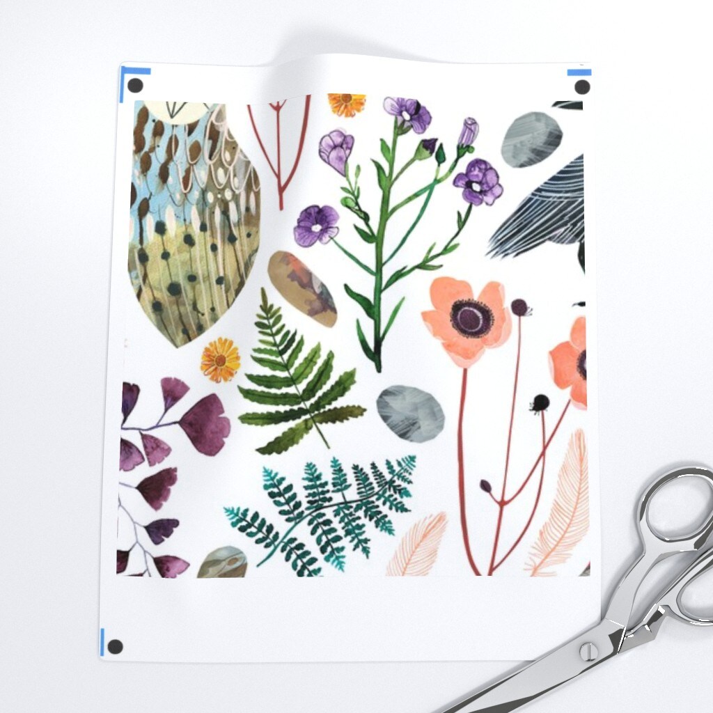 Dreams Large Birds Botanical Floral Owl Fern Green Bird Woodland Custom Printed Fabric by Spoonflower Various Fabrics by the Yard or Fat Quarter