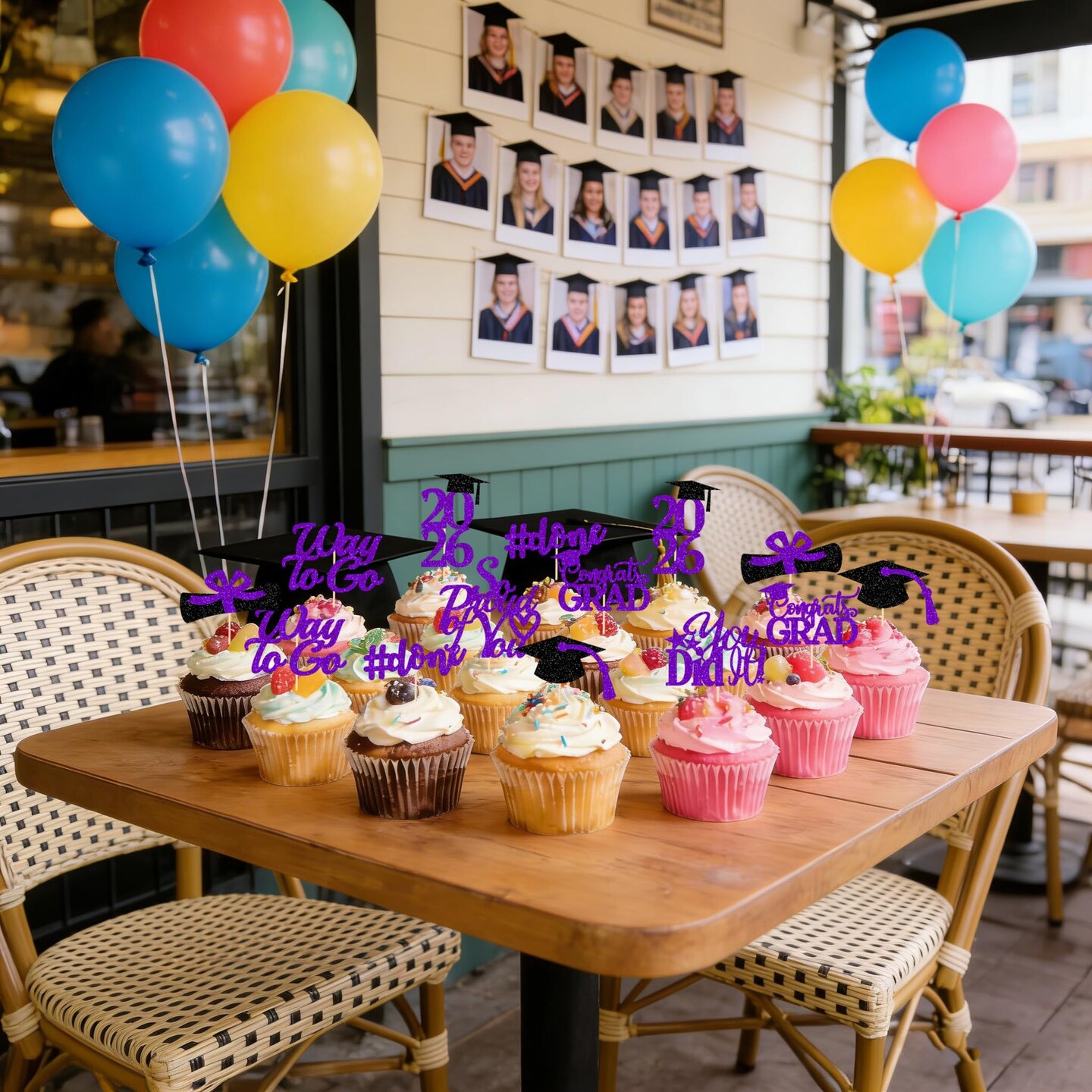 Graduation Decorations 2026 Purple, Graduation Cupcake Toppers 2026 Purple Black, Glitter Class of 2026 Cupcake Toppers Supplies, Class of 2026 Congrats Grad Cap Diploma Cupcake Picks - 40Pcs