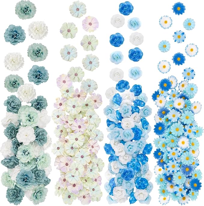 310 Pcs Fake Flower Heads Mini Artificial Flower Bulk Silk Flowers for Decoration Small Faux Flower Heads Fabric Daisy Buds Floral for Crafts DIY Wedding Party Baby Shower Home Decor, Blue