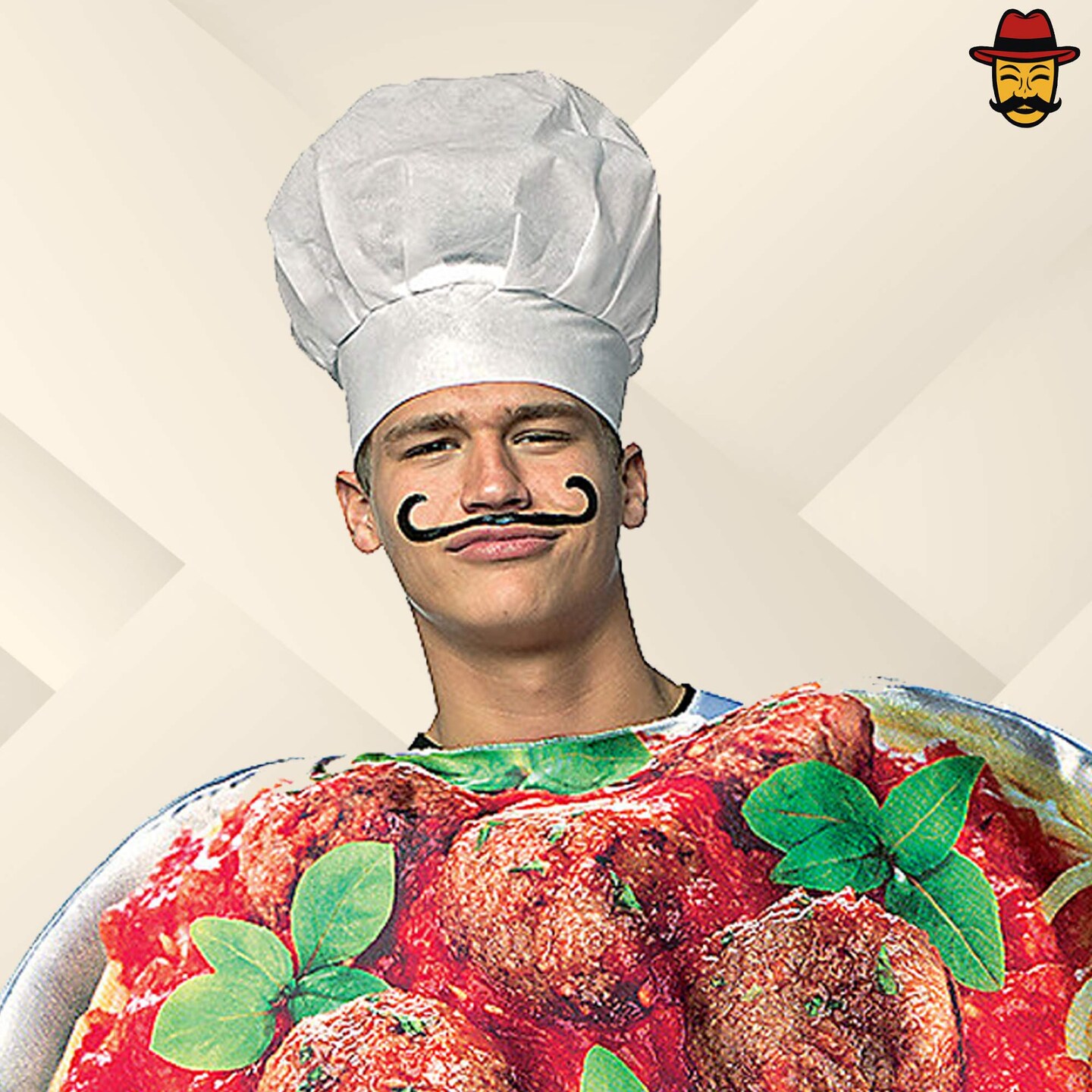 Spaghetti and Meatballs Adult Costume Halloween Food Tunic Chef Hat Funny Group Party Outfit