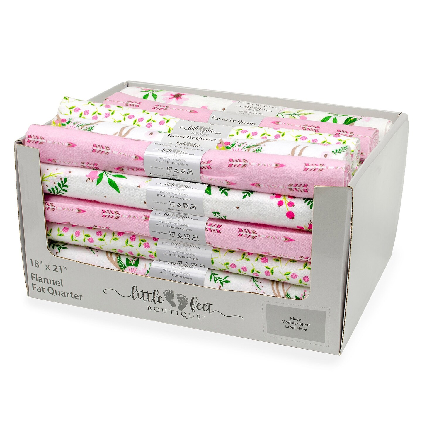Fabric Editions Little Feet Flannel Assortment 18&#x22;X21&#x22; PDQ-11 Each Of 3 Designs - Wild
