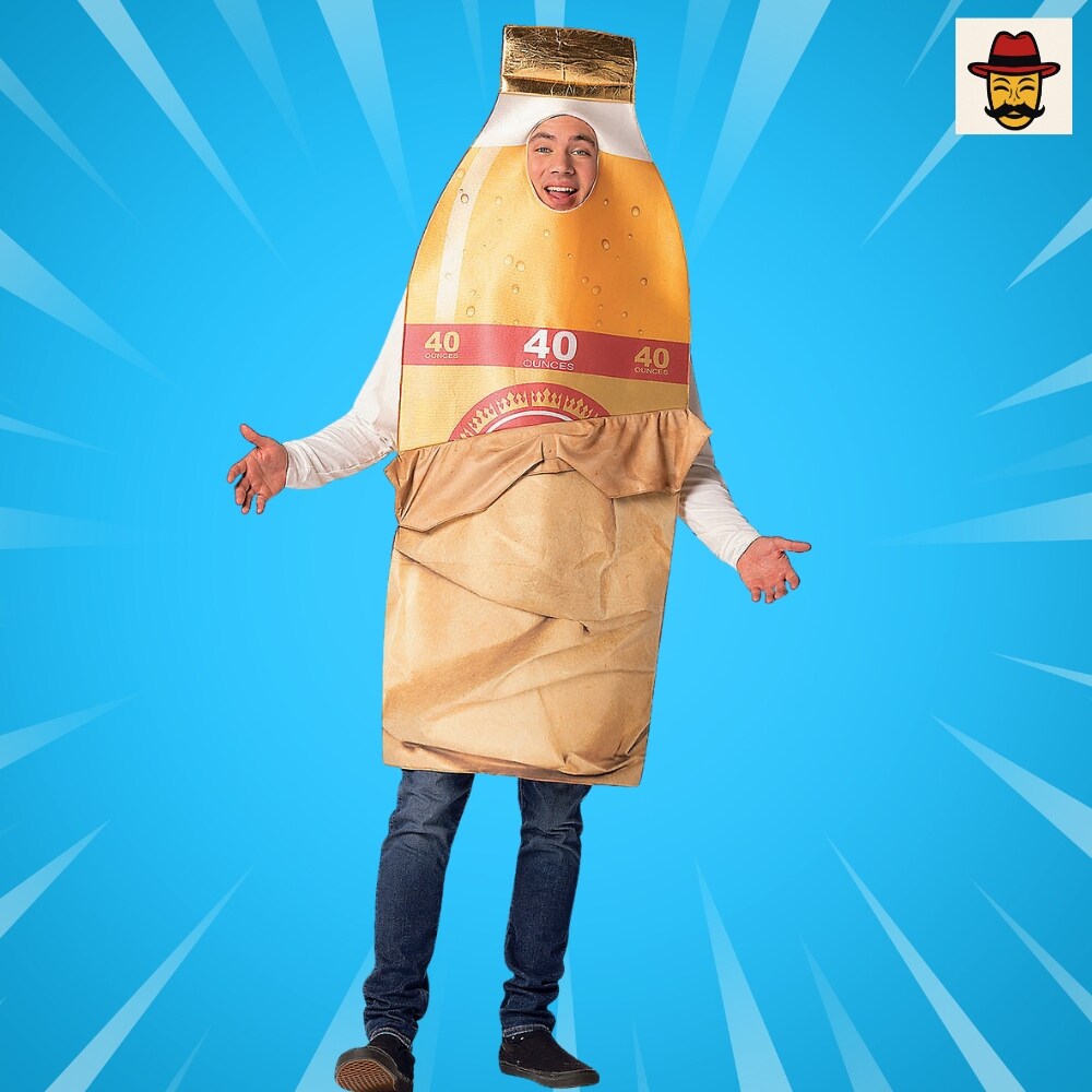 Bottle in Brown Bag Costume Funny Beverage Foam Tunic Photo Print Adult Halloween Party Outfit