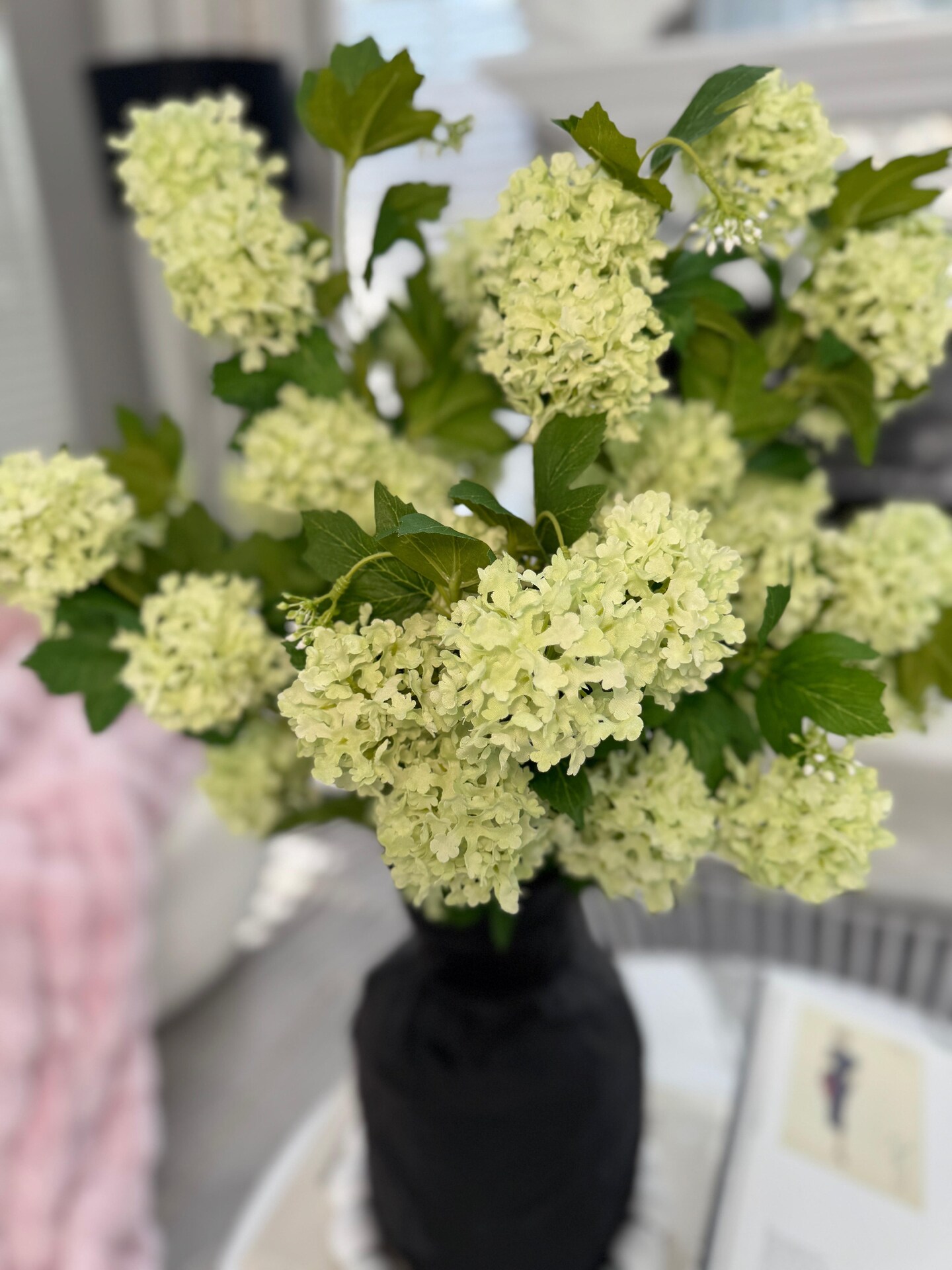 Evie Faux Vibrant Green Hydrangea Spray, 30” Artificial Flower Stems Set of 3 Realistic Silk Floral Decor