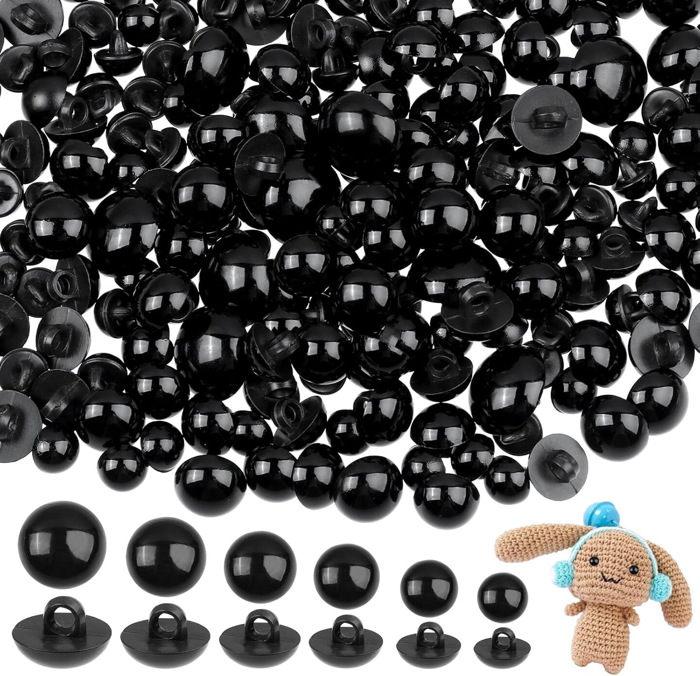 320pcs Sew-On Safety Eyes for Crochet Animals – Plastic Mushroom Domed Button Eyes 8mm–15mm for DIY Stuffed Animals, Bears, Puppets & Crafts