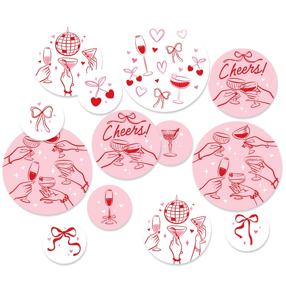 Big Dot of Happiness Drinks with the Girls Large Confetti, Pink & Red Bridal Shower, Birthday, Galentine's Day, Bachelorette Table Decor - 27 Ct