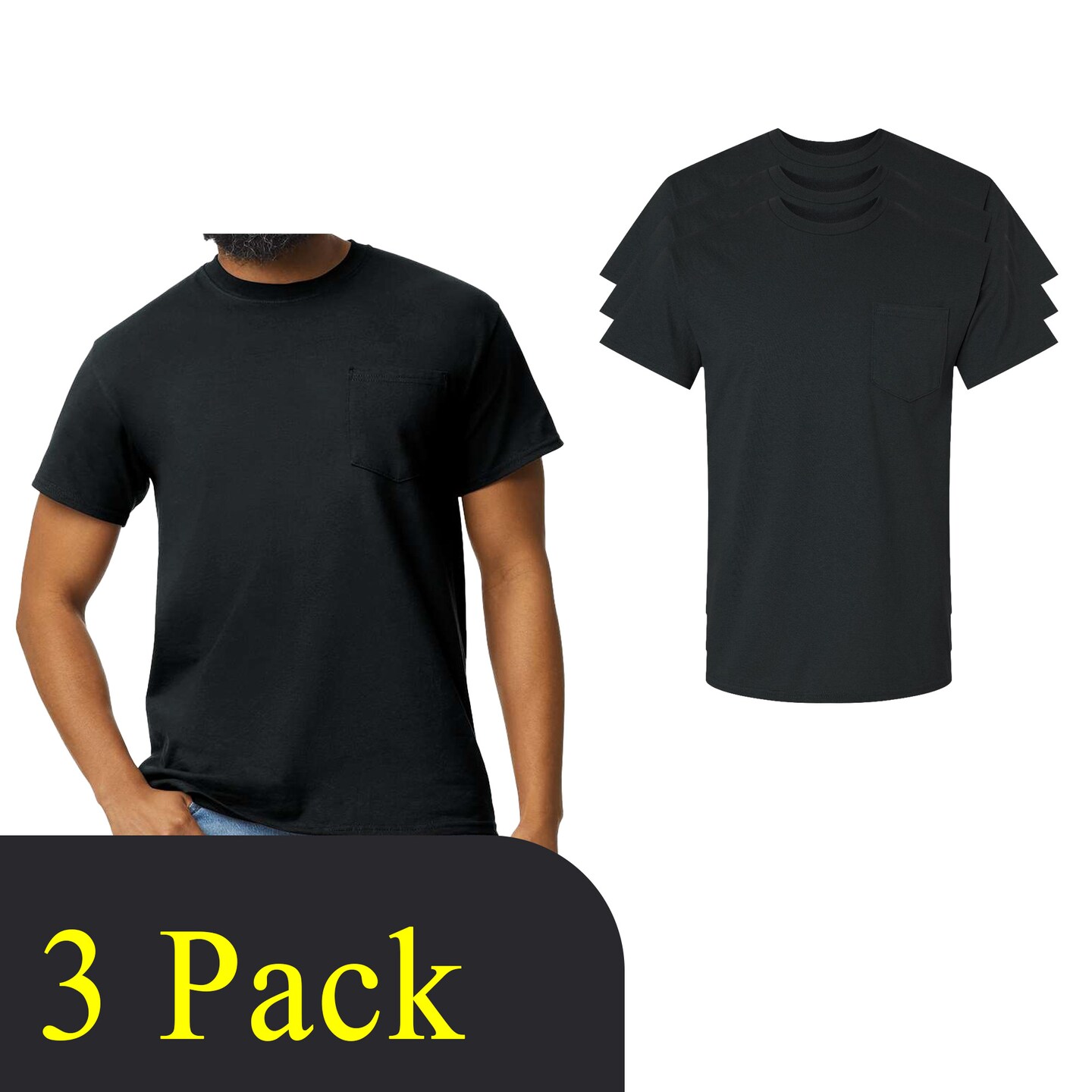 Gildan Ultra Cotton Short Sleeve Pocket T-Shirt - Adult's, Assorted Pack Black Tee for Crafts