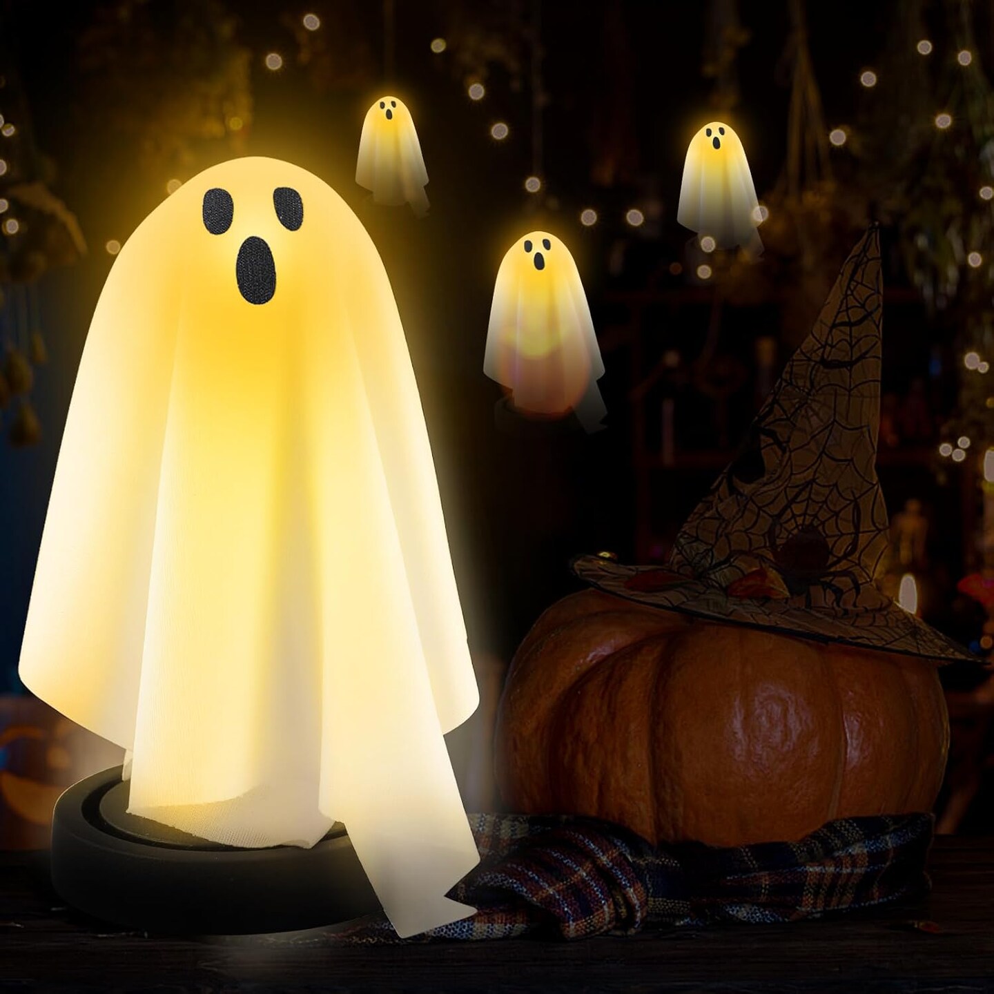 Halloween Decorations Indoor Light Up Cute Ghosts Decor (Warm White) 7 x 3 x 3 inches