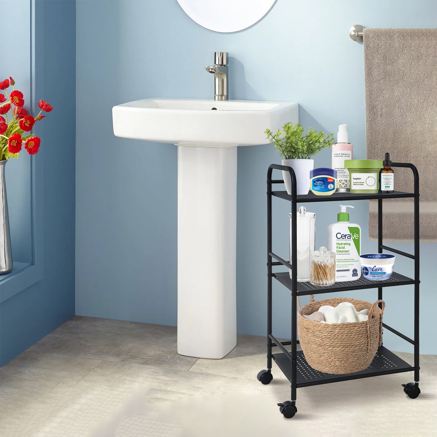 3-Tier Rolling Utility Cart &#x2013; Metal Storage Organizer with Wheels