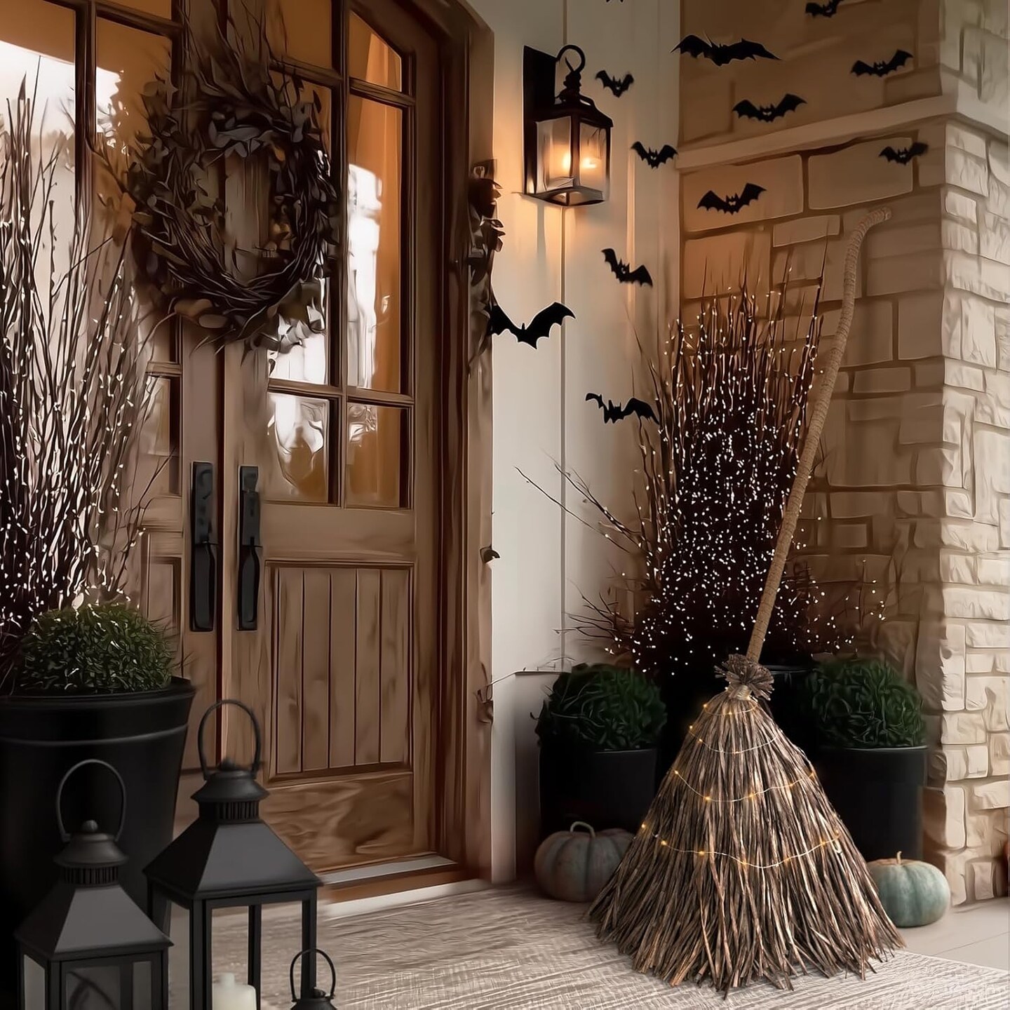 Fall Decor for Home - 5.2 Ft Giant Light-Up Witches Broom