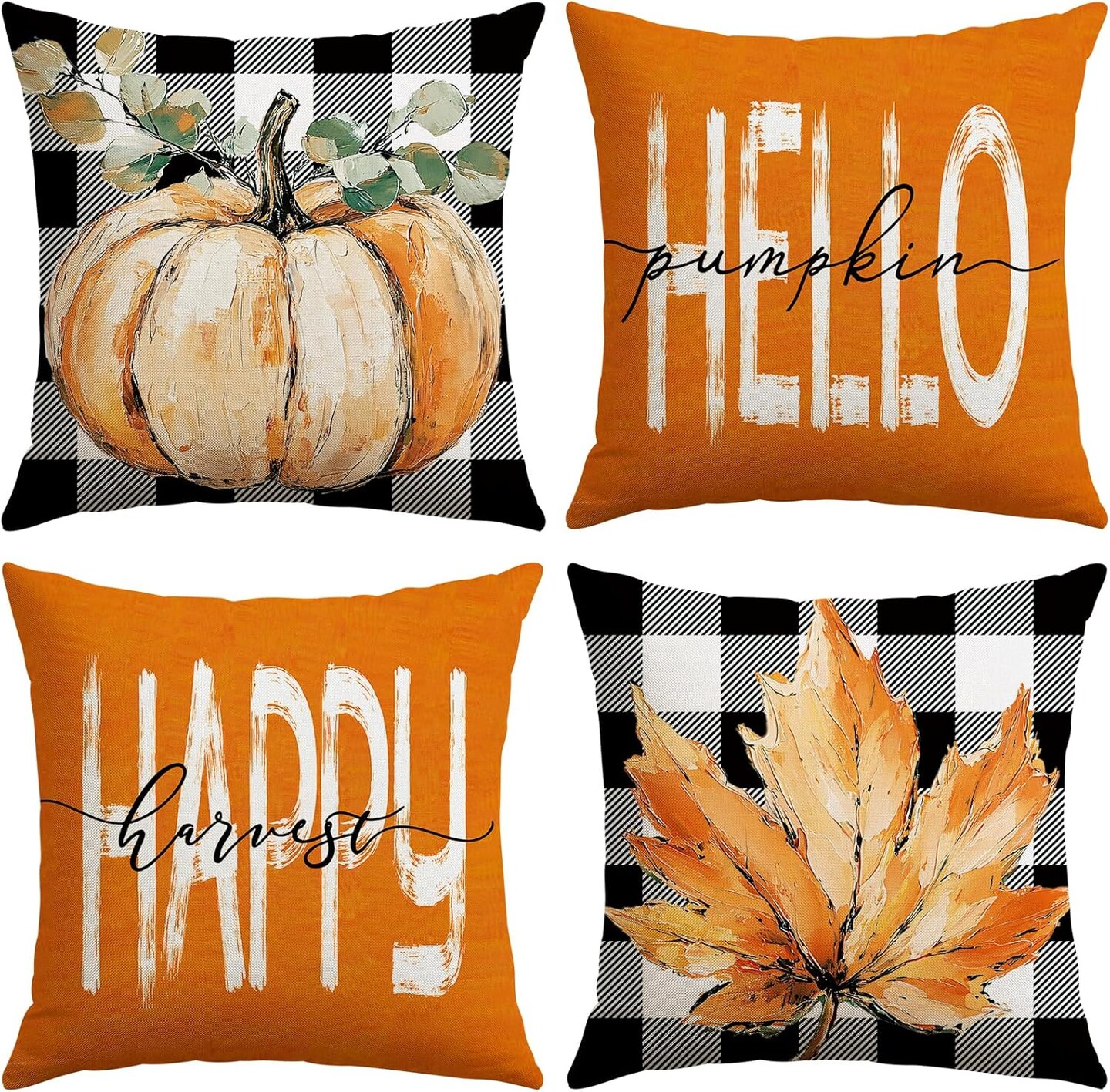 Set of 4 Fall Decorative Throw Pillow Covers 20x20 Inch