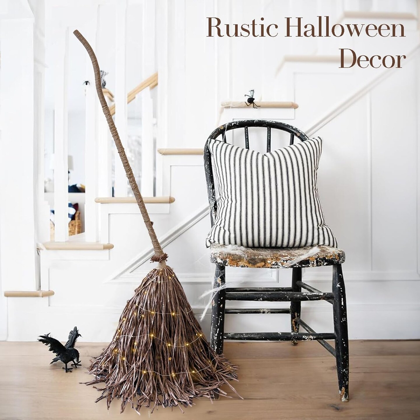 Fall Decor for Home - 5.2 Ft Giant Light-Up Witches Broom