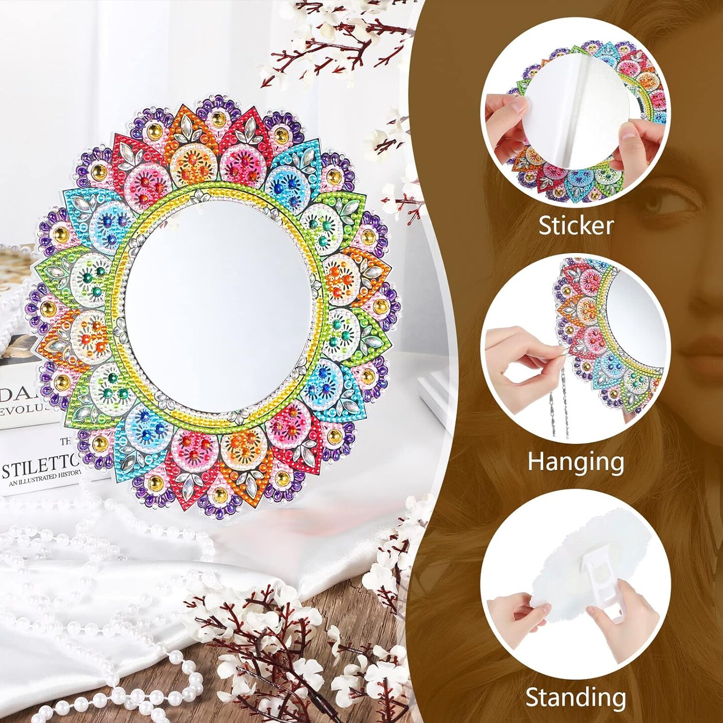 Diamond Painting Mirror Kit – Mandala DIY Diamond Art for Adults, Beginners, Christmas & Birthday Gifts