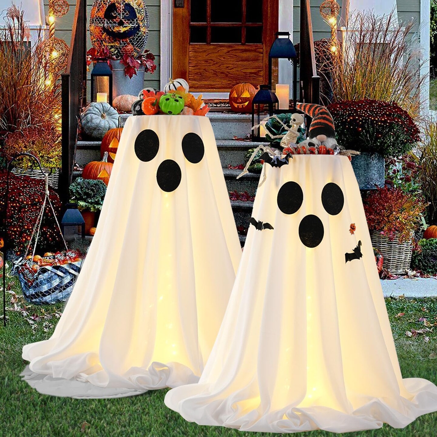 Lit Ghost Candy Bowl Decorations Trick or Treat Candy Holder