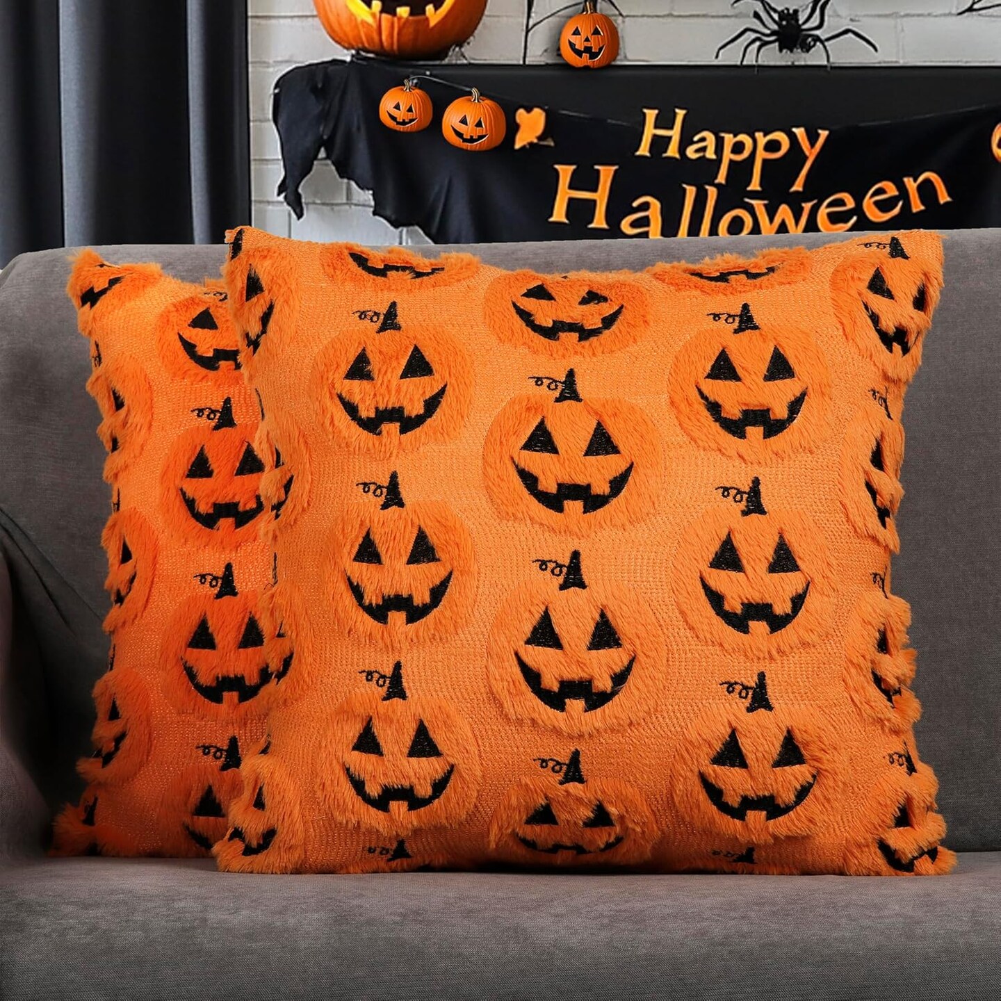 Halloween Pumpkin Throw Pillow Covers 20x20 Set of 2, Soft Plush