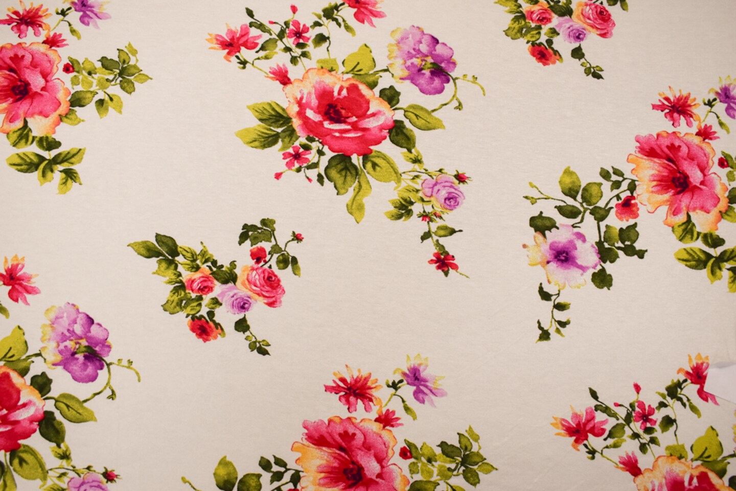 Ivory-Pink-Multi Rayon Modal Floral Printed Stretch Spandex Jersey Knit Fabric By the Yard
